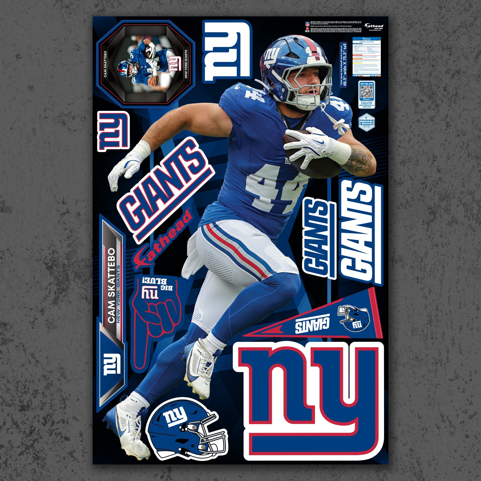 Cam Skattebo - RealBig Collection - Official NFL - New York Giants - Reusable Vinyl Wall Decals