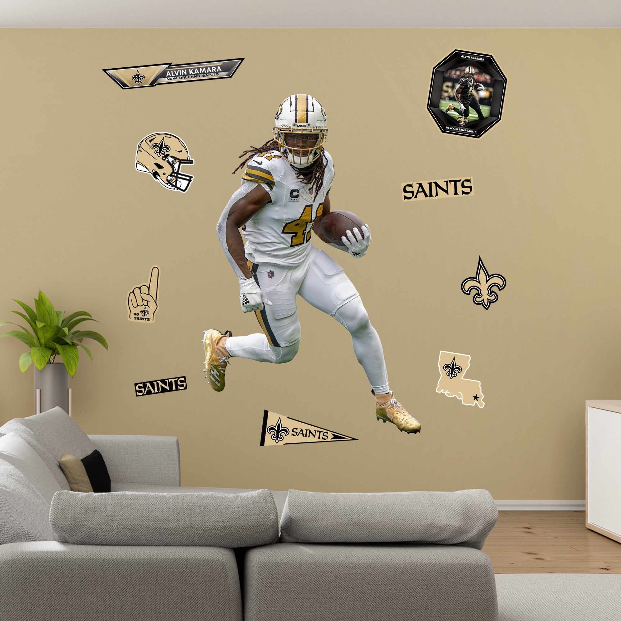Alvin Kamara - RealBig Alternate Collection - Official NFL - New Orleans Saints - Reusable Vinyl Wall Decals