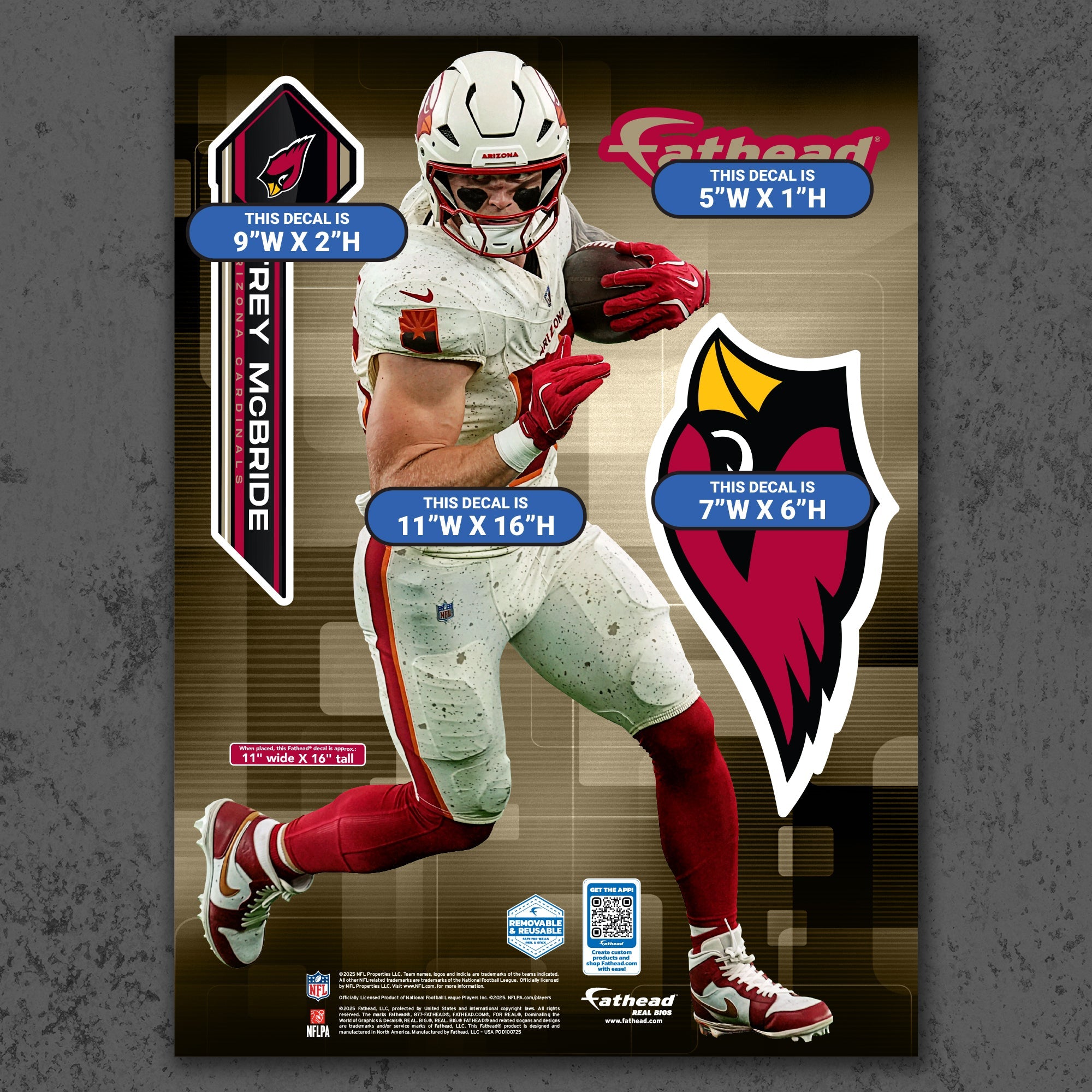 Trey McBride - RealBig Rivalry Uniform Collection - Official NFL - Arizona Cardinals - Reusable Vinyl Wall Decals
