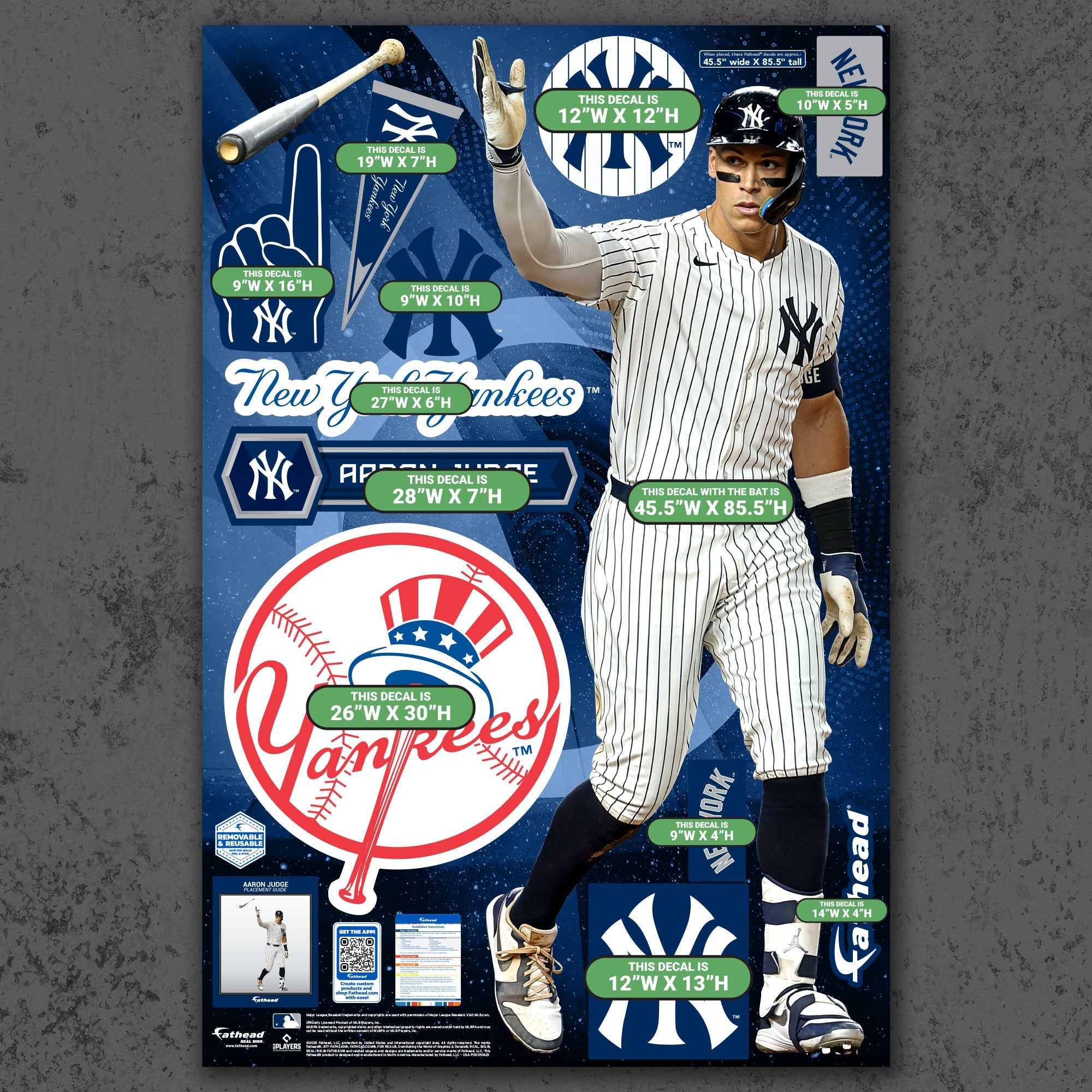 Aaron Judge - RealBig Bat Flip Collection - Official MLB - New York Yankees - Reusable Vinyl Wall Decals