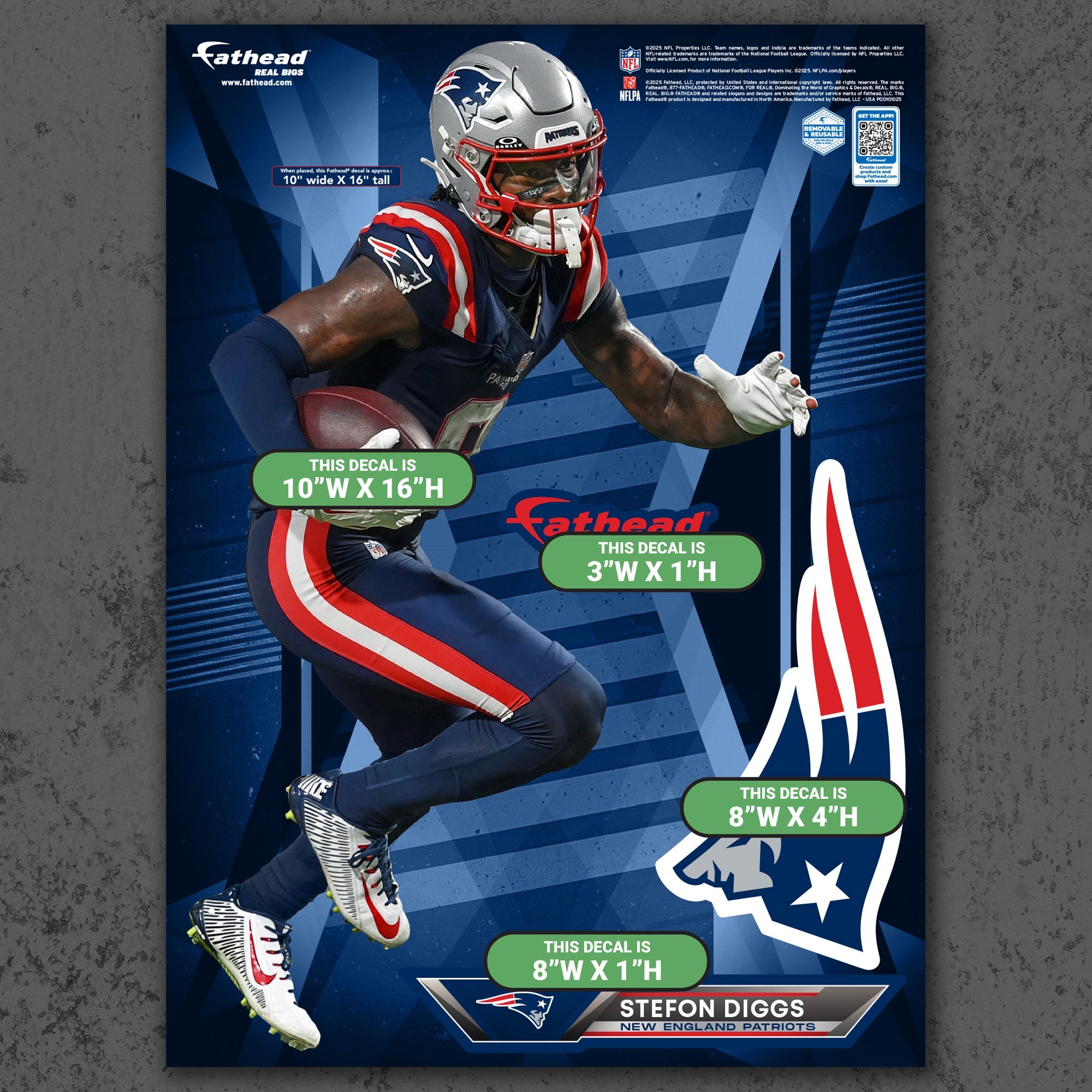 Stefon Diggs - RealBig Collection - Official NFL - New England Patriots - Reusable Vinyl Wall Decals