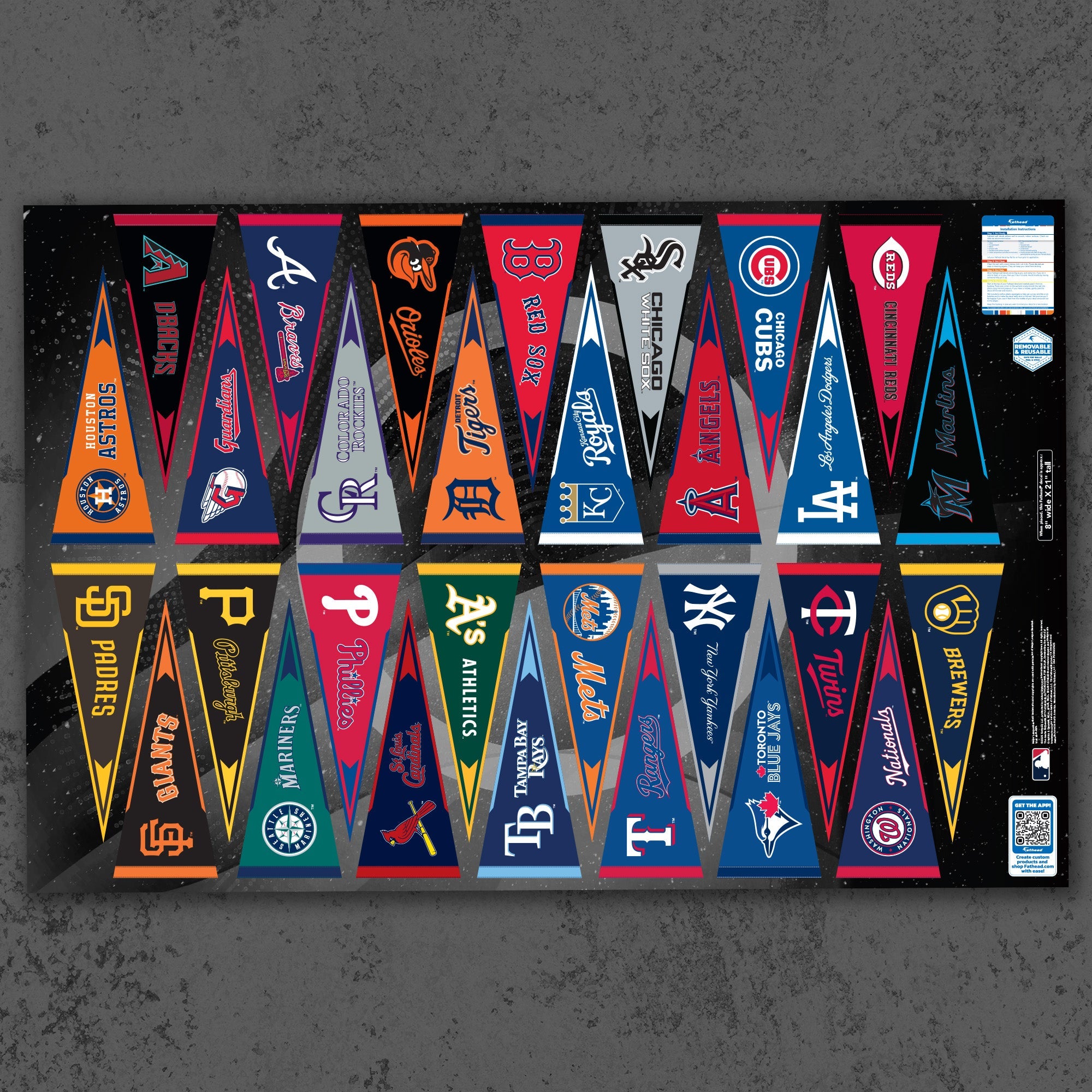 MLB Team Logos - RealBig Pennants Collection - Official MLB - Reusable Vinyl Wall Decals