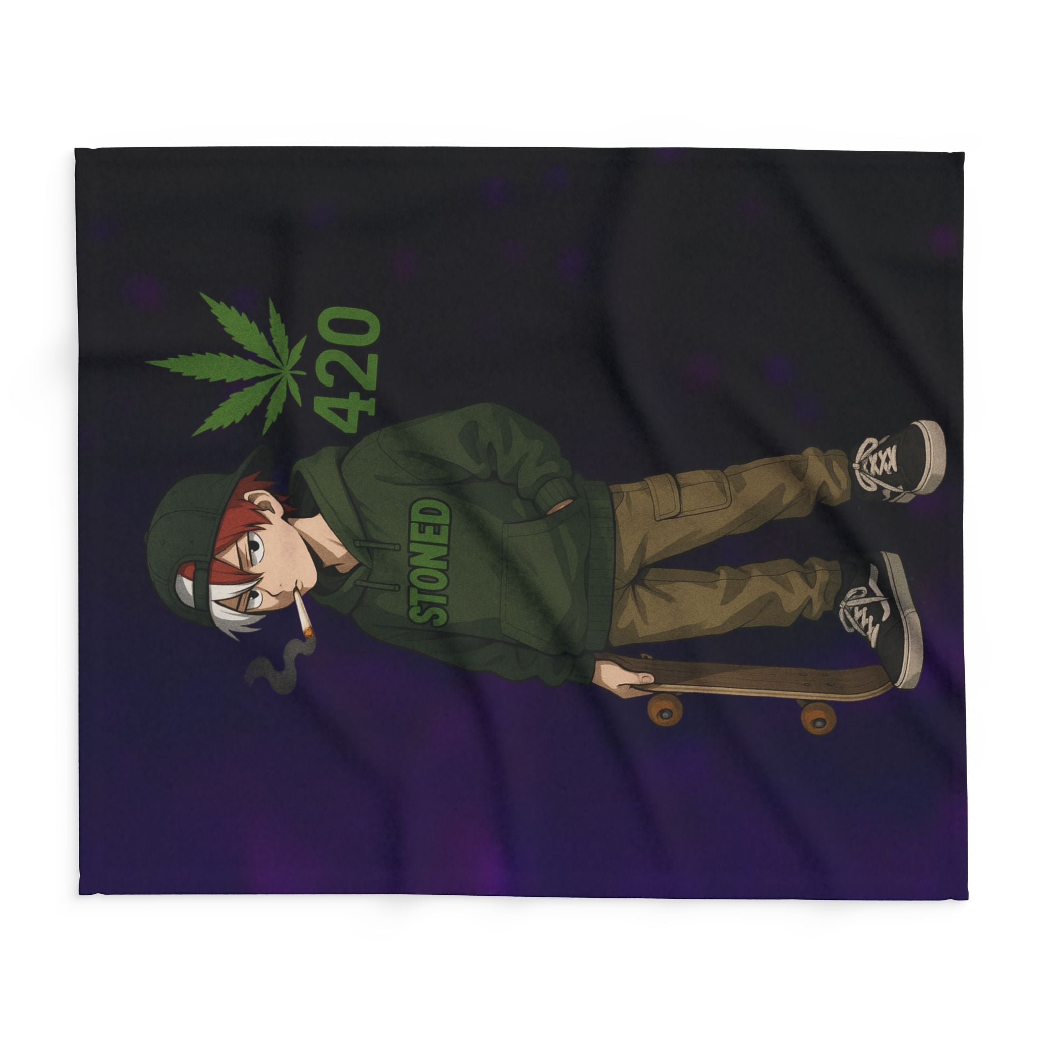 Stoner Vibe hero school Fleece Blanket, Cozy Blanket for Chill Sessions, Anime Décor, 420 Gift, Skater Style Blanket, Warm Throw