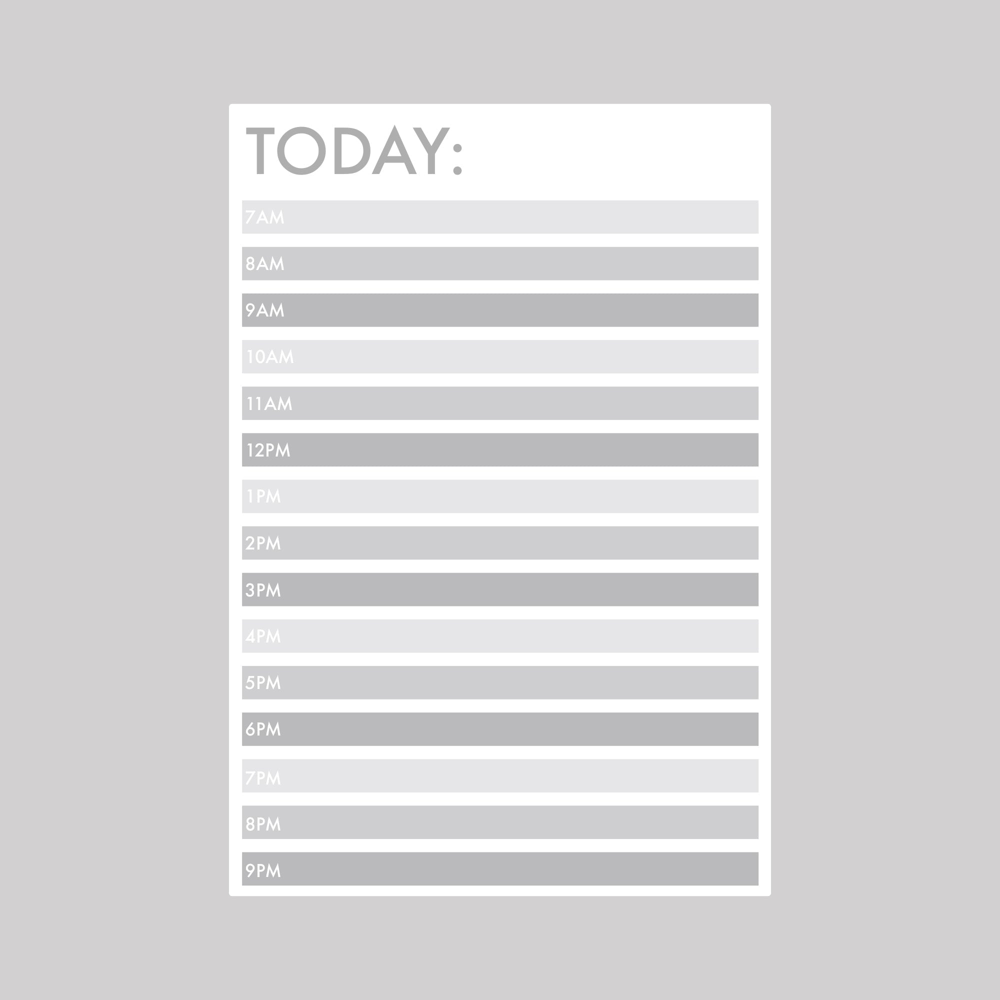 Hourly Schedule: Simple - Removable Dry Erase Vinyl Decal