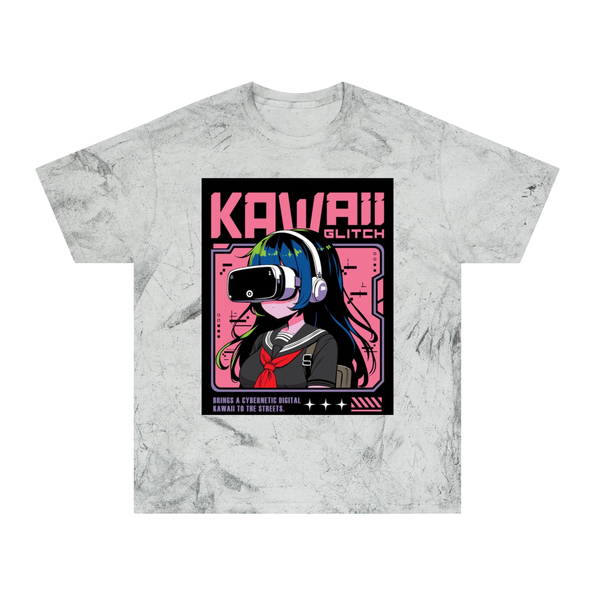 Kawaii Glitch T-Shirt, Anime Fan Apparel, Retro VR Graphic Tee, Unisex Casual Wear, Gamer Gift, Unique Color Blast Shirt