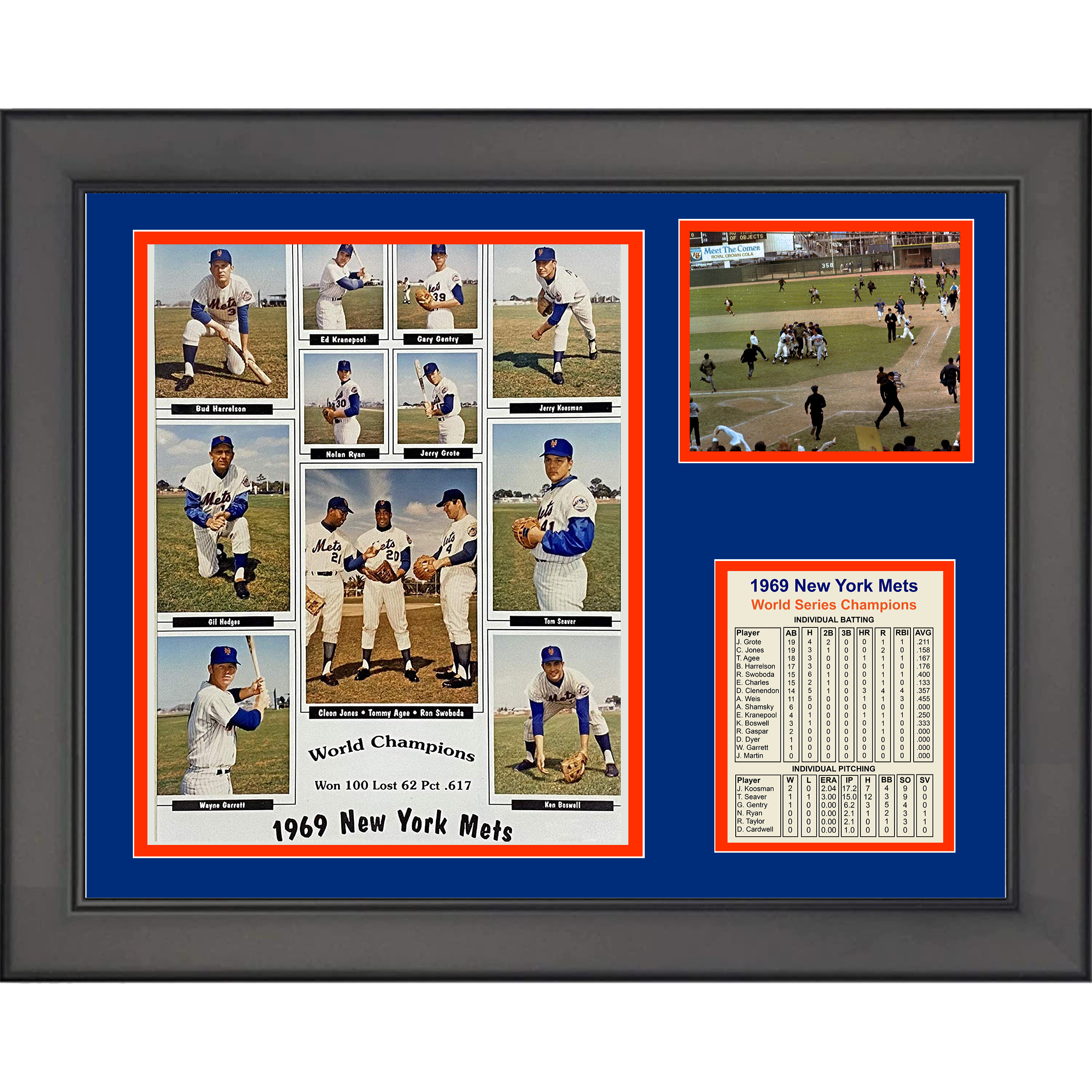 Framed New York Mets 1969 World Series Champions 11"x14" Baseball Three Photo Collage