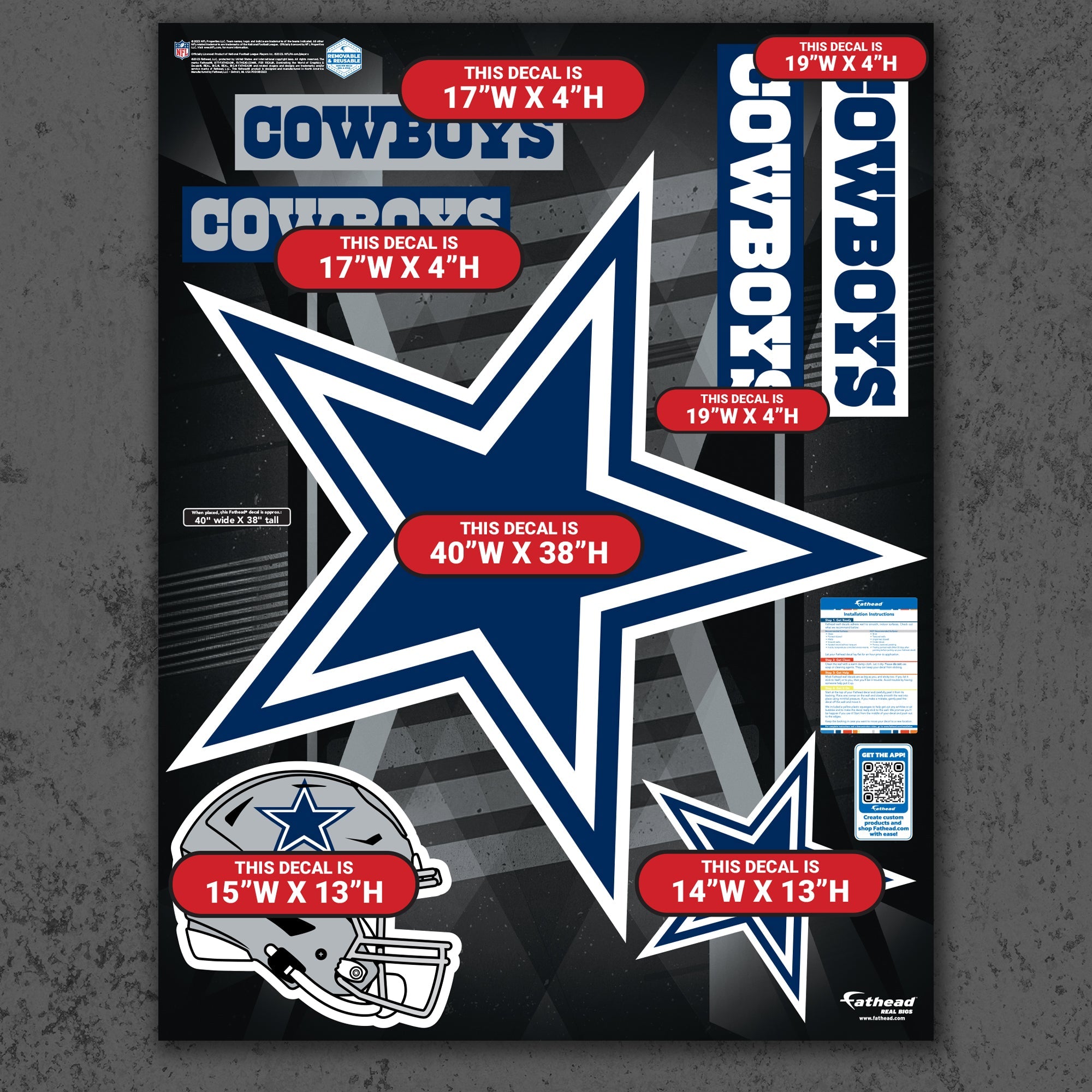 Dallas Cowboys - RealBig Logo Collection - Official NFL - Reusable Vinyl Wall Decals