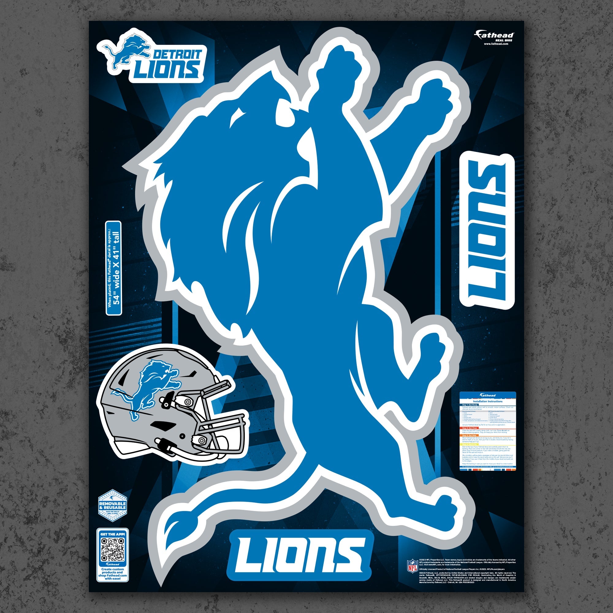 Detroit Lions - RealBig Logo Collection - Official NFL - Reusable Vinyl Wall Decals