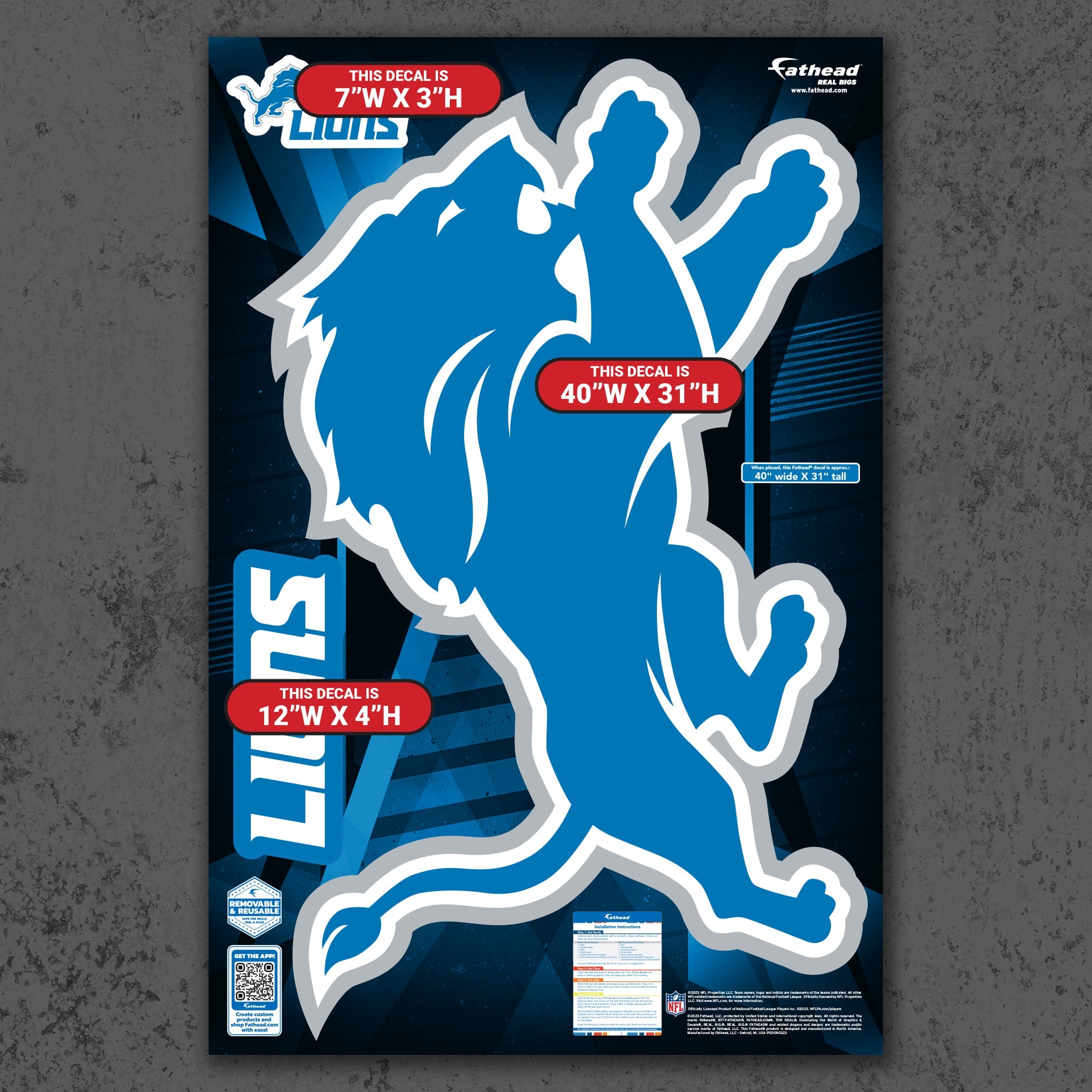 Detroit Lions - RealBig Logo Collection - Official NFL - Reusable Vinyl Wall Decals