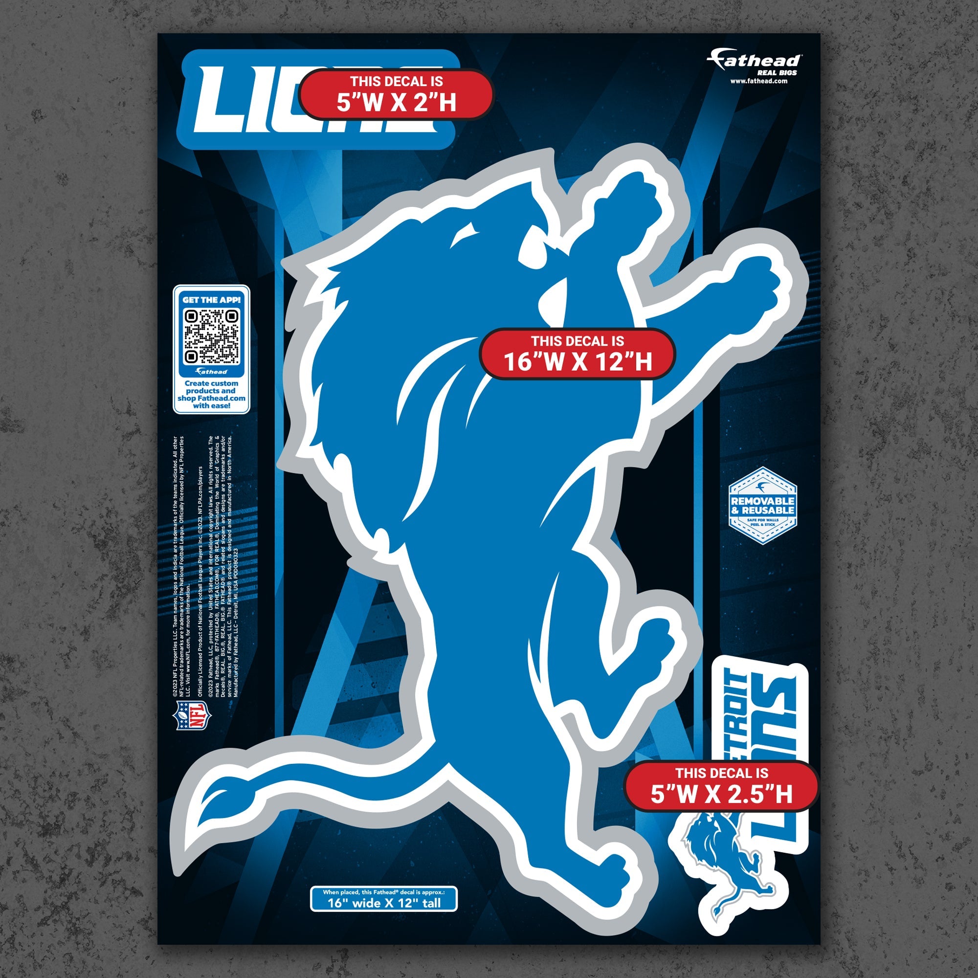 Detroit Lions - RealBig Logo Collection - Official NFL - Reusable Vinyl Wall Decals