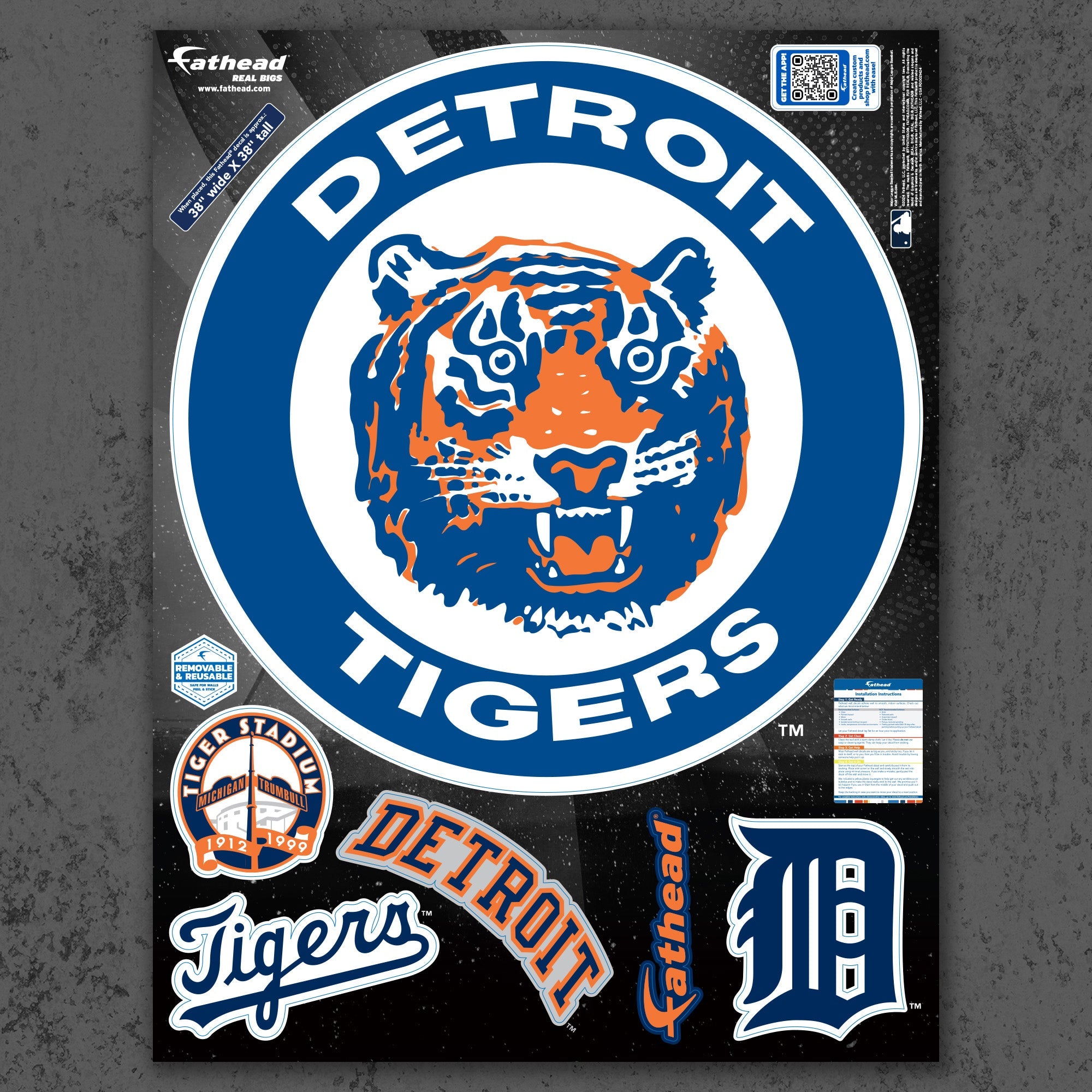 Detroit Tigers - RealBig Classic Logo Collection - Official MLB - Reusable Vinyl Wall Decals