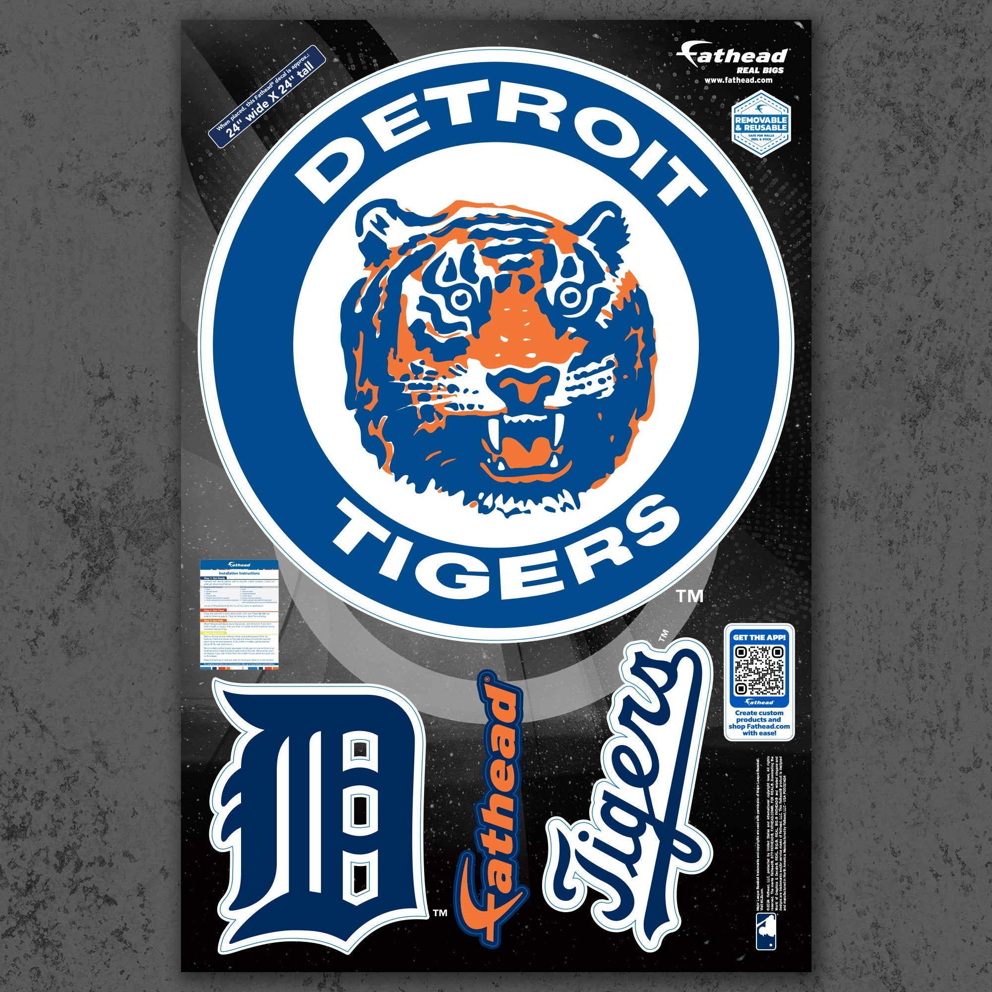 Detroit Tigers - RealBig Classic Logo Collection - Official MLB - Reusable Vinyl Wall Decals