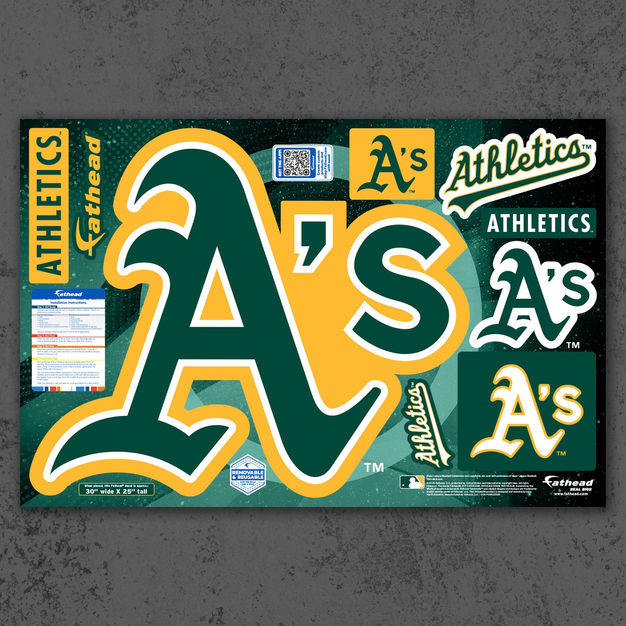 Athletics Logo - RealBig Collection - Official MLB - Reusable Vinyl Wall Decals