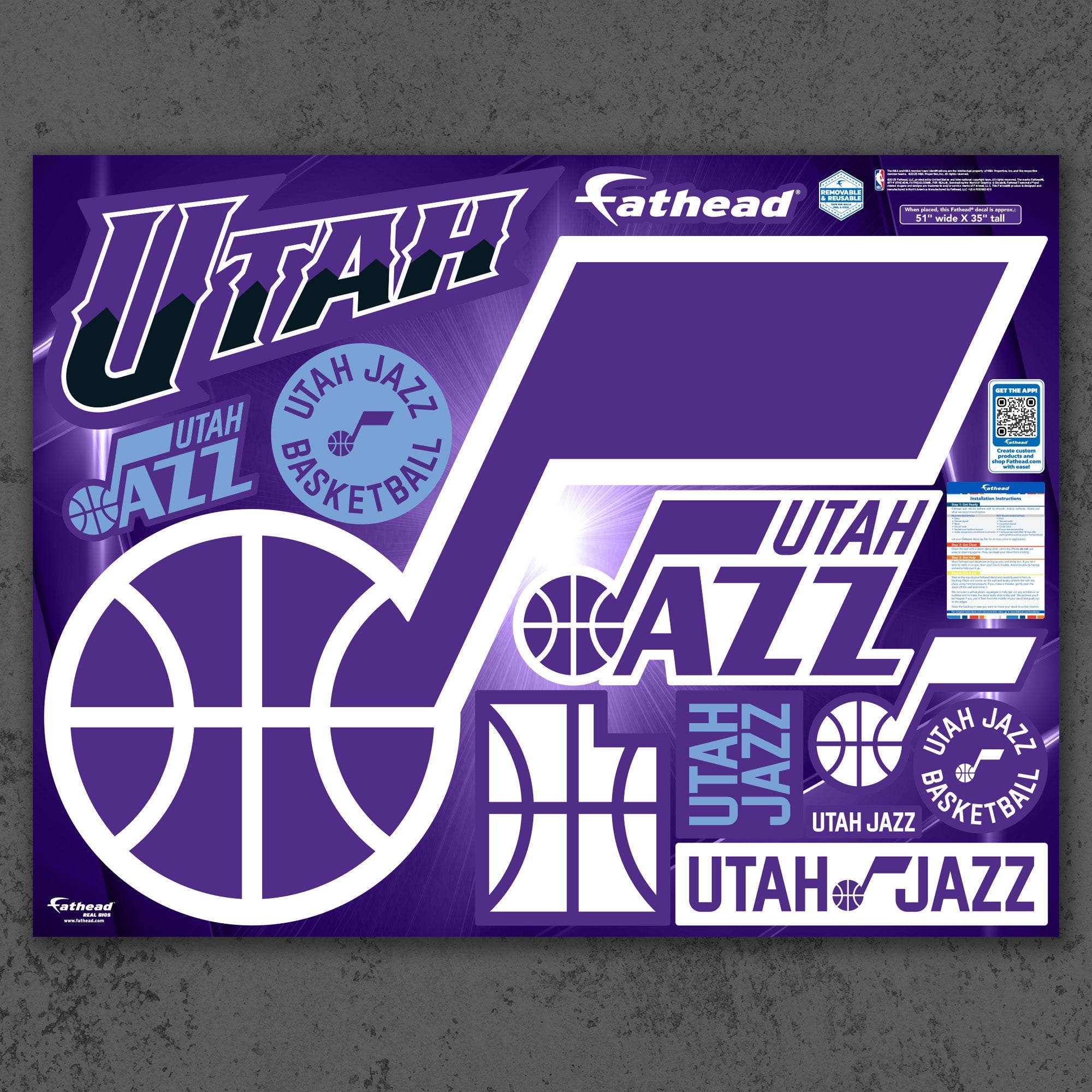 Utah Jazz - RealBig Logo Collection - Official NBA - Utah Jazz - Reusable Vinyl Wall Decals