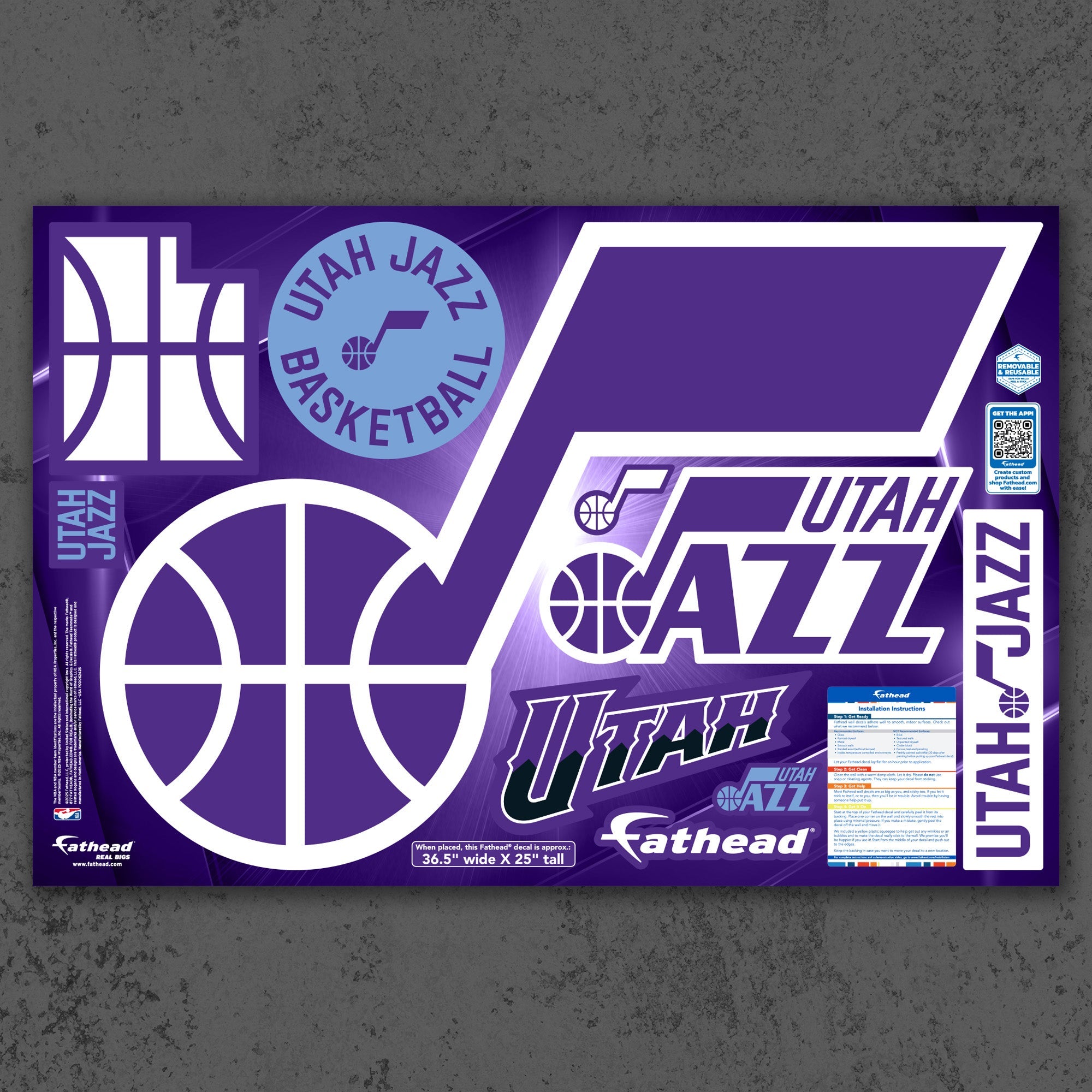 Utah Jazz - RealBig Logo Collection - Official NBA - Utah Jazz - Reusable Vinyl Wall Decals