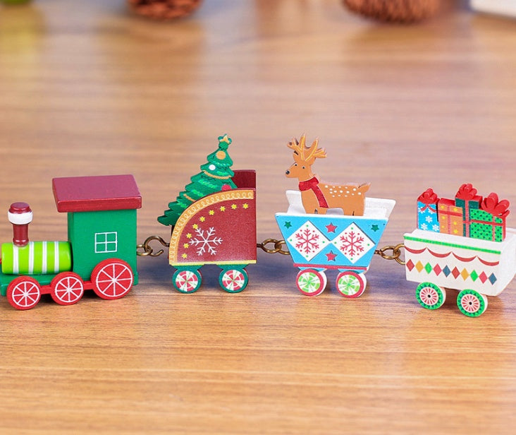 4pcs Mini Wooden Christmas Train Set – Holiday Décor Ornament Gift