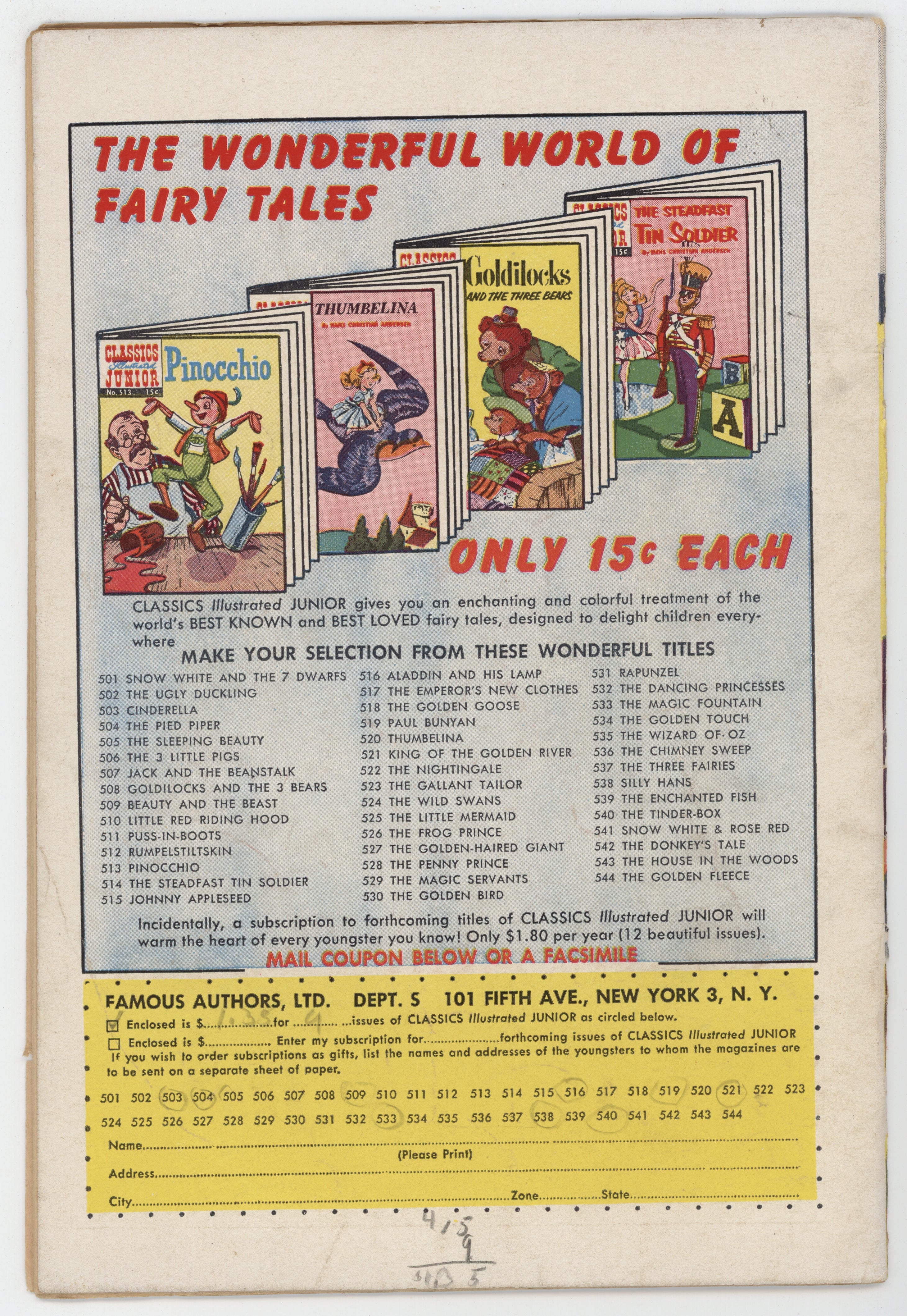 Classics Illustrated Junior 543 Gilberton 1957 FR House In The Woods HRN 544