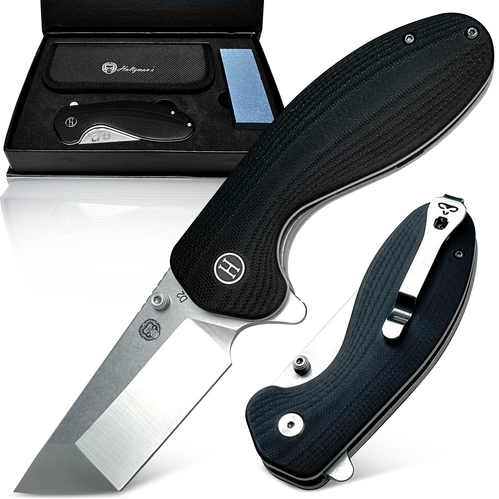 The Pioneer Folding Pocket Knife Giftset for Men and Women (Silver and Black)