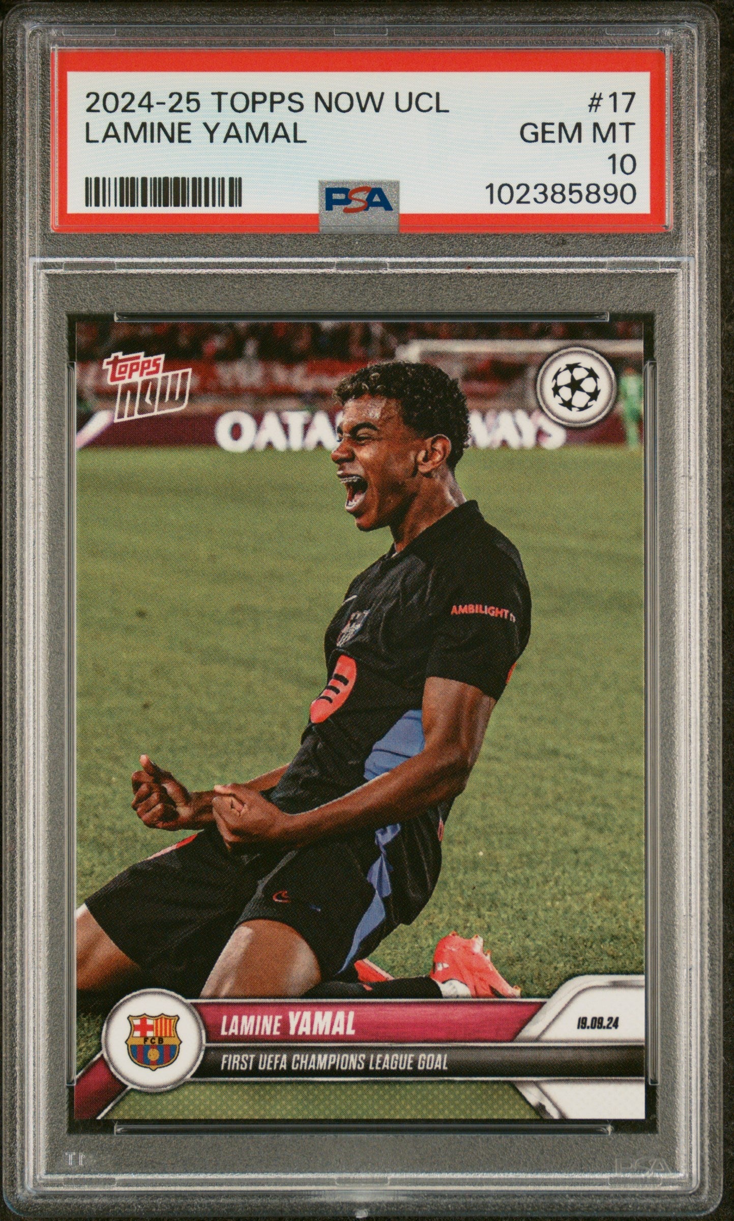 lamine yamal graded card 2024 Topps Now #17 Rookie RC Soccer PSA 10 Gem Mint Wood Species:Walnut Beckett Pokemon Collector's Price Centering