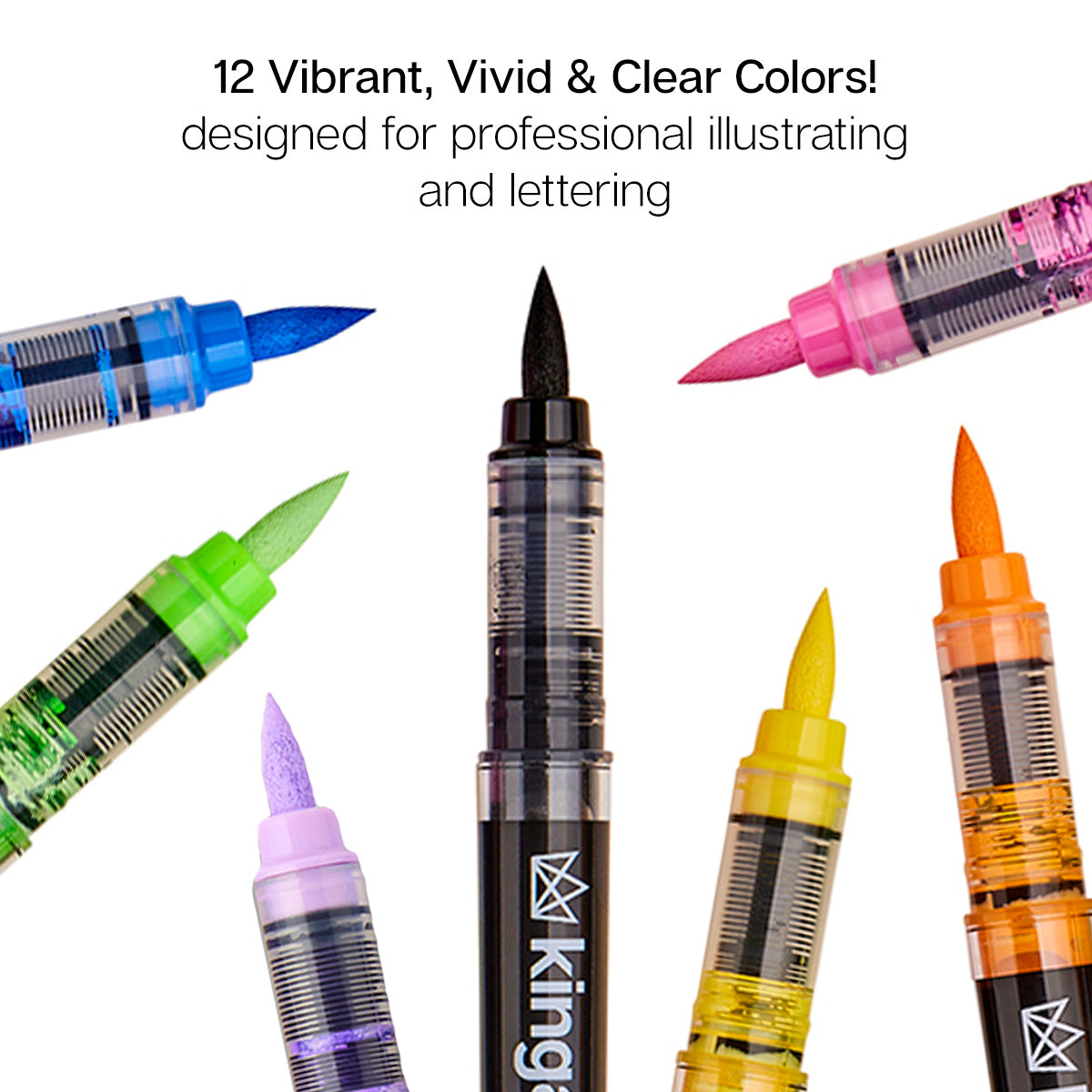 Acrylic Brush Tip Pens 12 Bright Colors
