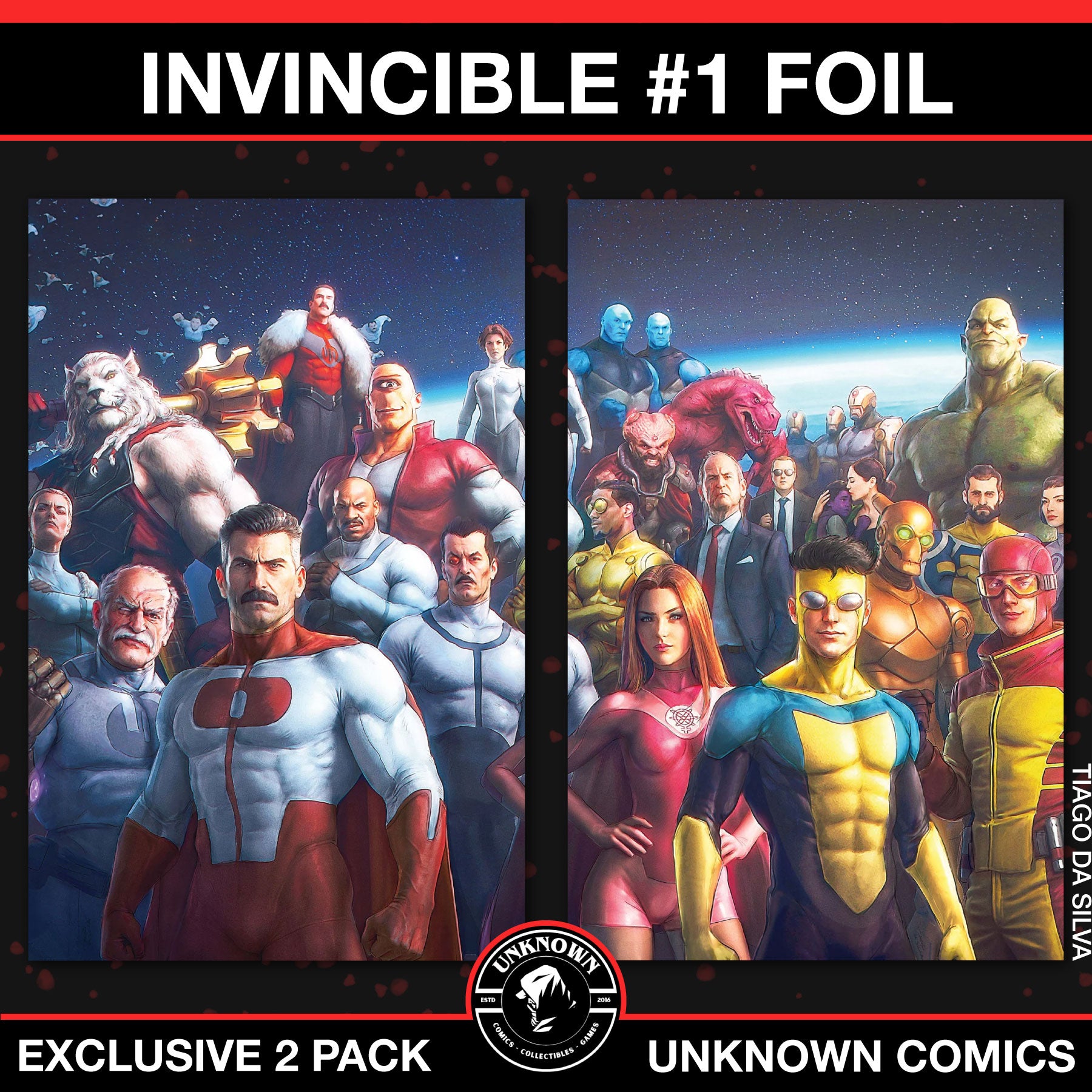 2 PACK] Invincible #1 Connecting Cover Full Foil Set by Tiago Da Silv