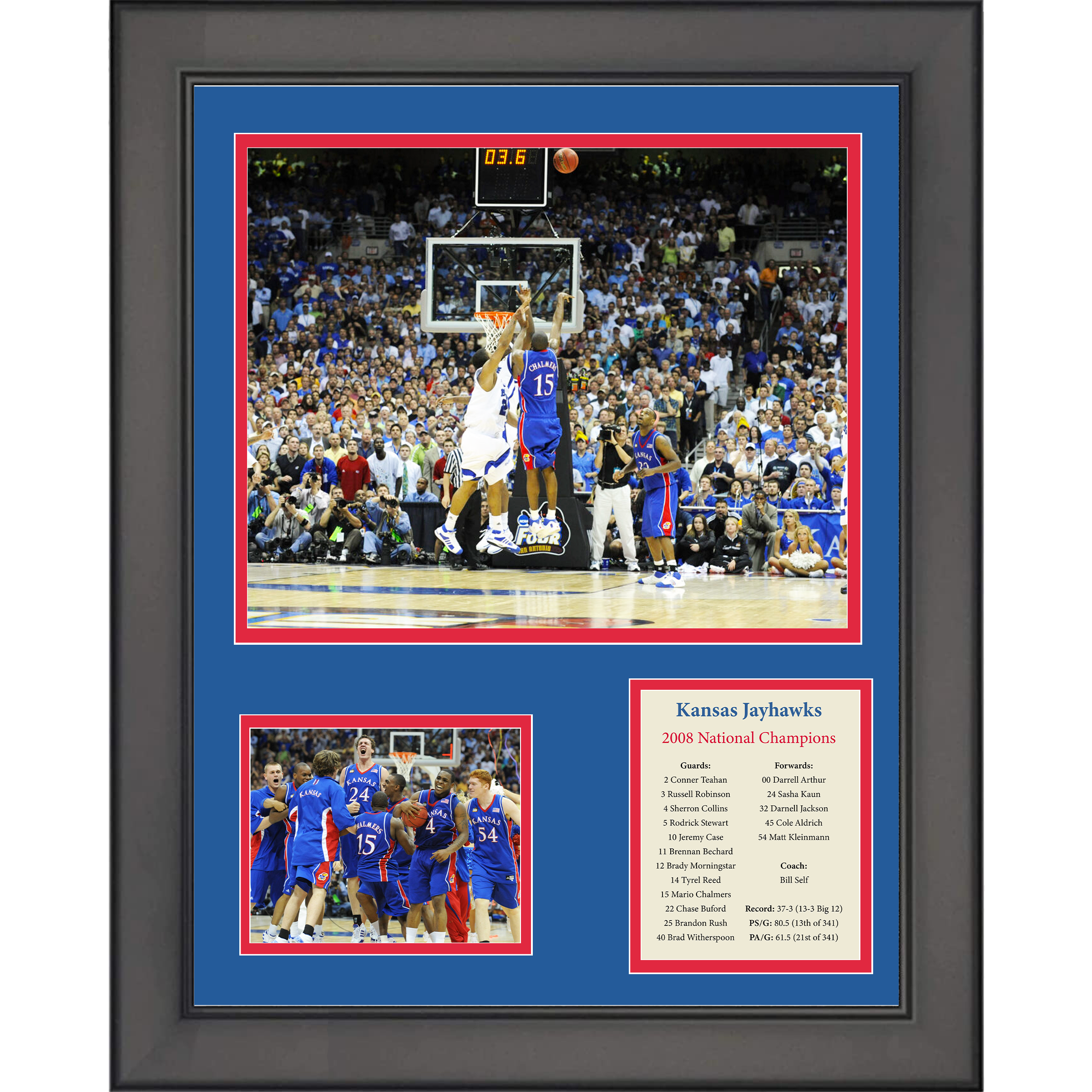 Framed Kansas Jayhawks 2008 National Champions Mario Chalmers MVP NCAA Basketball 11"x14" Three Photo Collage