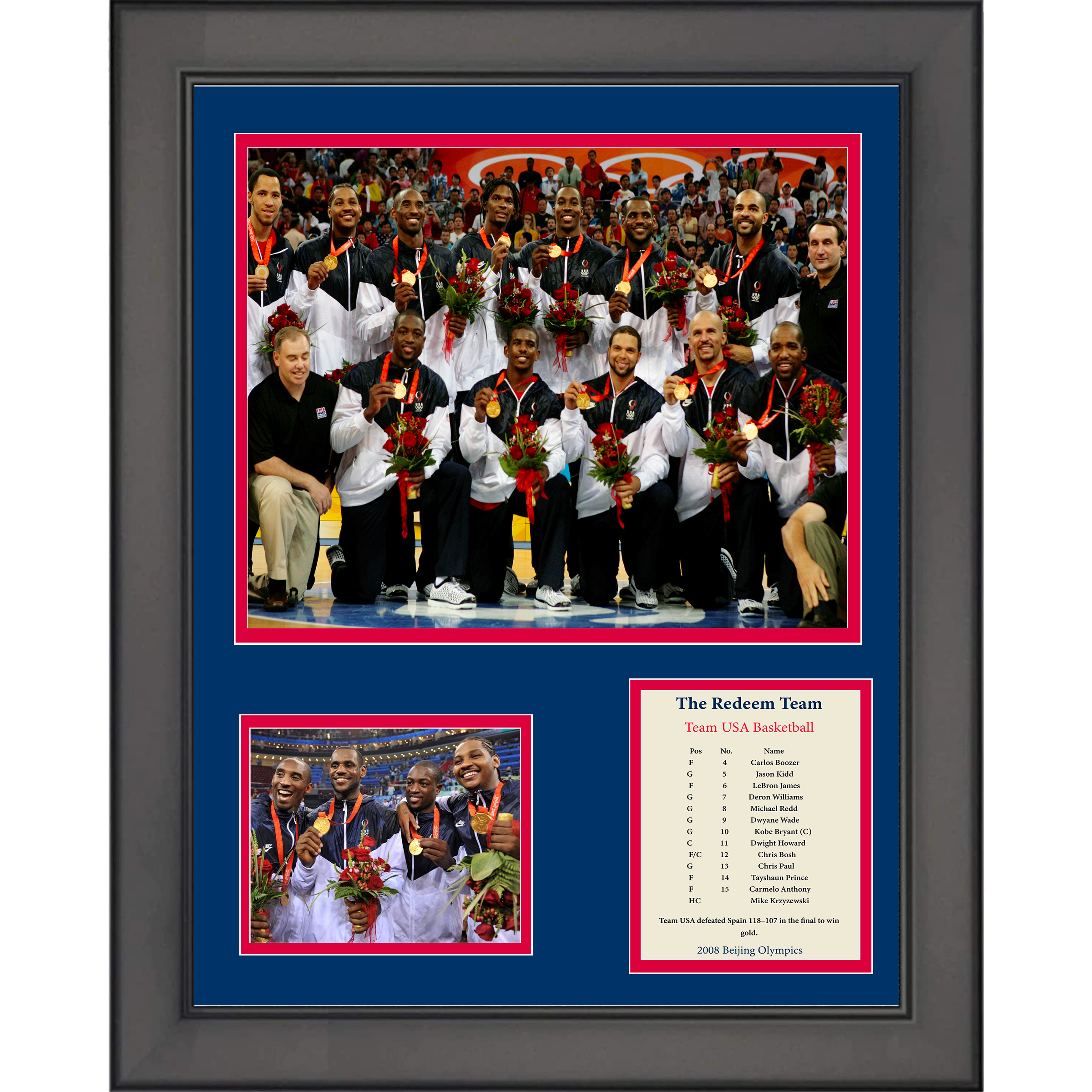Framed 2008 Redeem Team USA Beijing Olympics Basketball 11"x14"Three Photo Collage