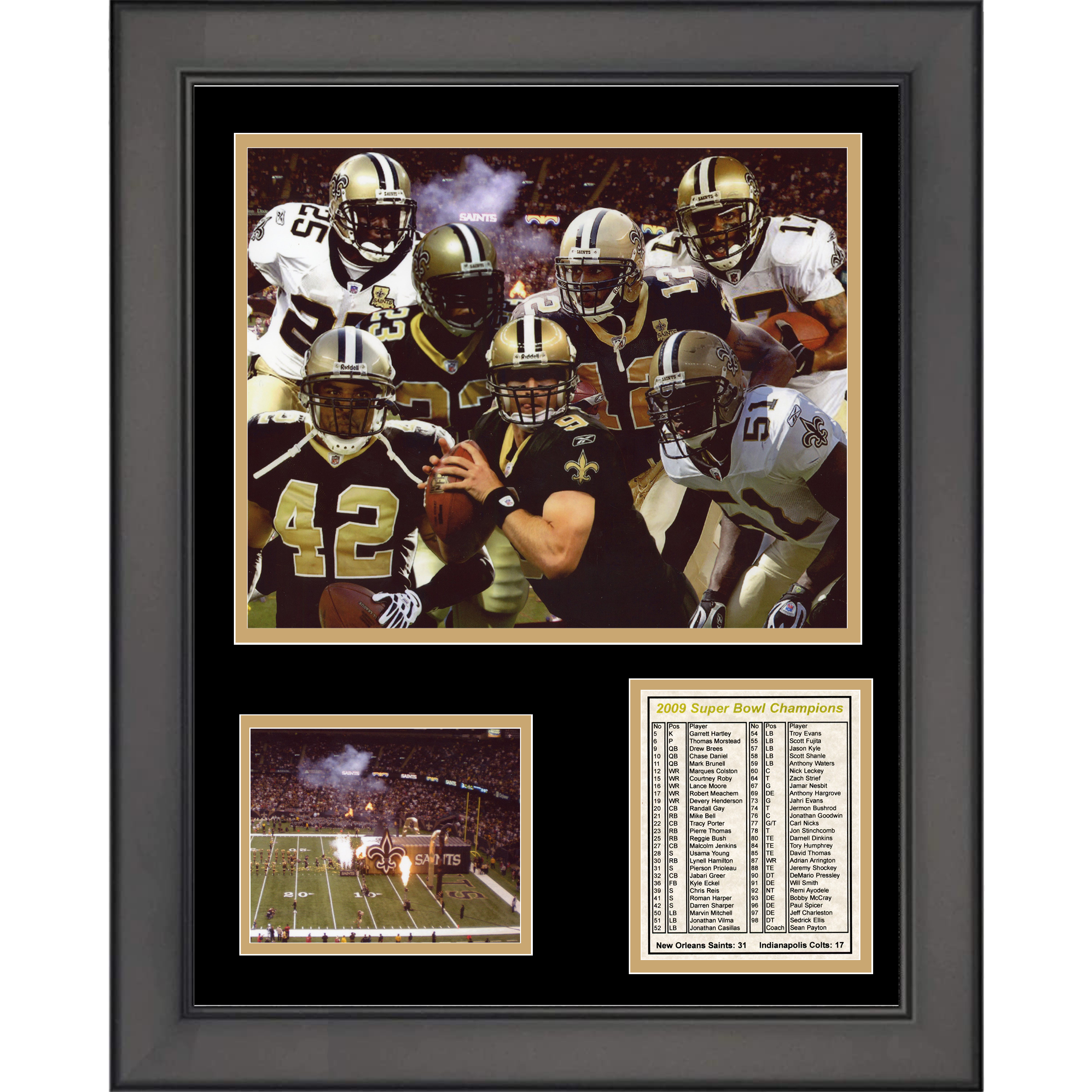 Framed New Orleans Saints Super Bowl XLIV Champions Football 11"x14" Three Photo Collage