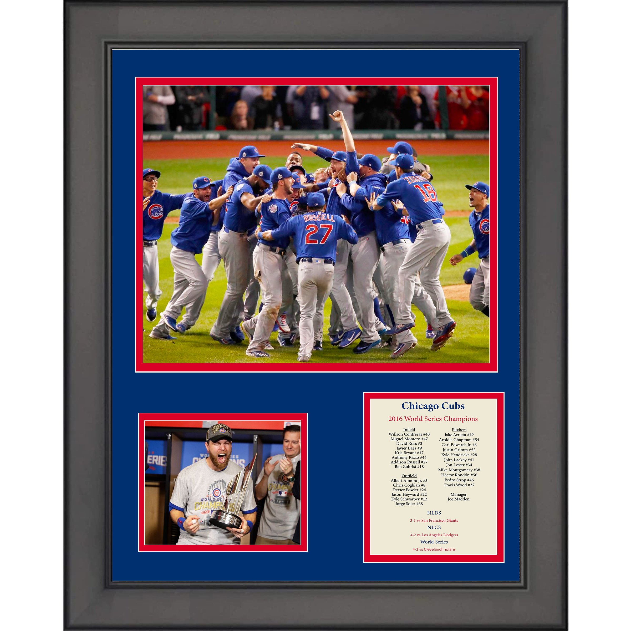 Framed Chicago Cubs 2016 World Series Champions Ben Zobrist MVP 11"x14" Baseball Three Photo Collage