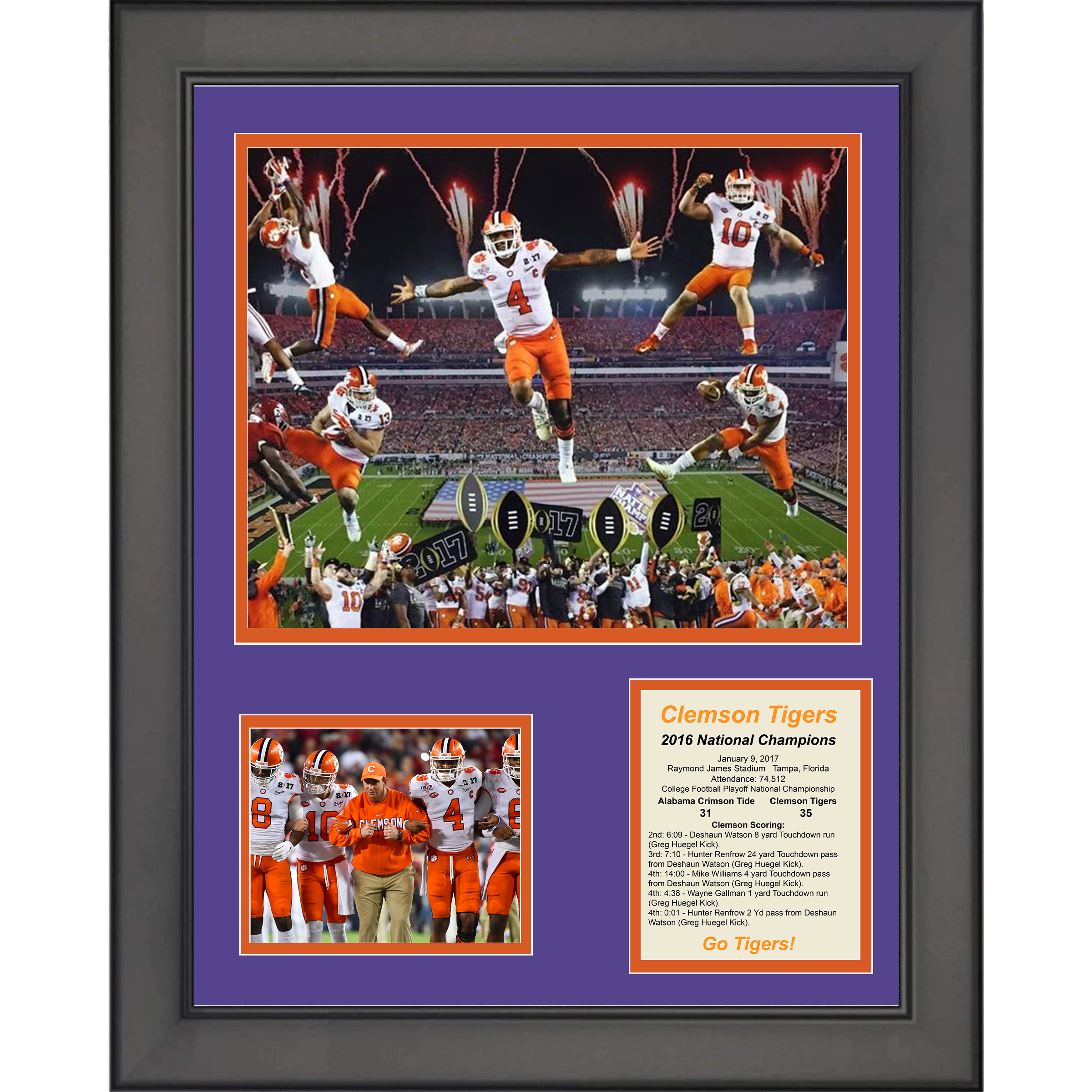 Framed Clemson Tigers 2016 National Championship College Football 11"x14" Three Photo Collage