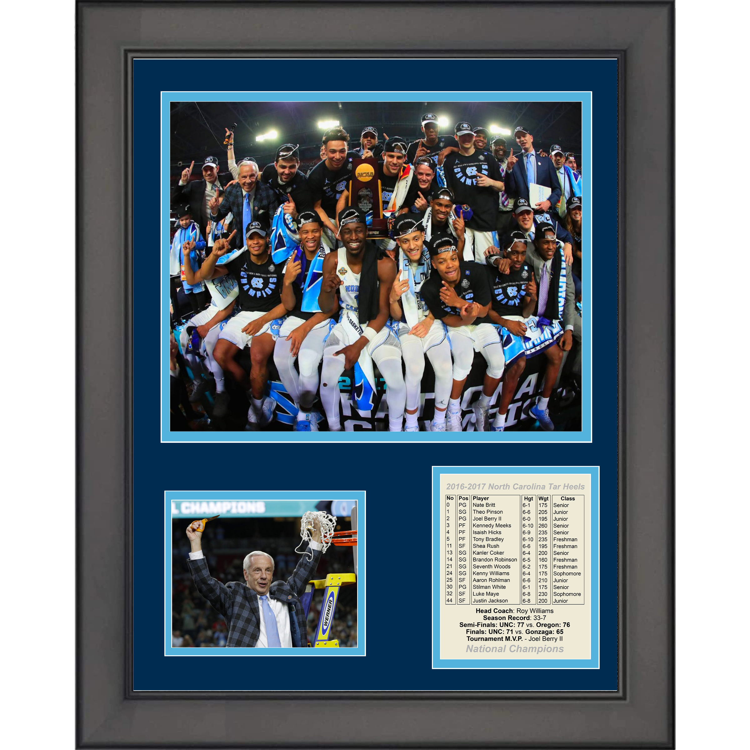 Framed UNC 2016-2017 NCAA Tournament Champions College Basketball Podium 11"x14" Three Photo Collage