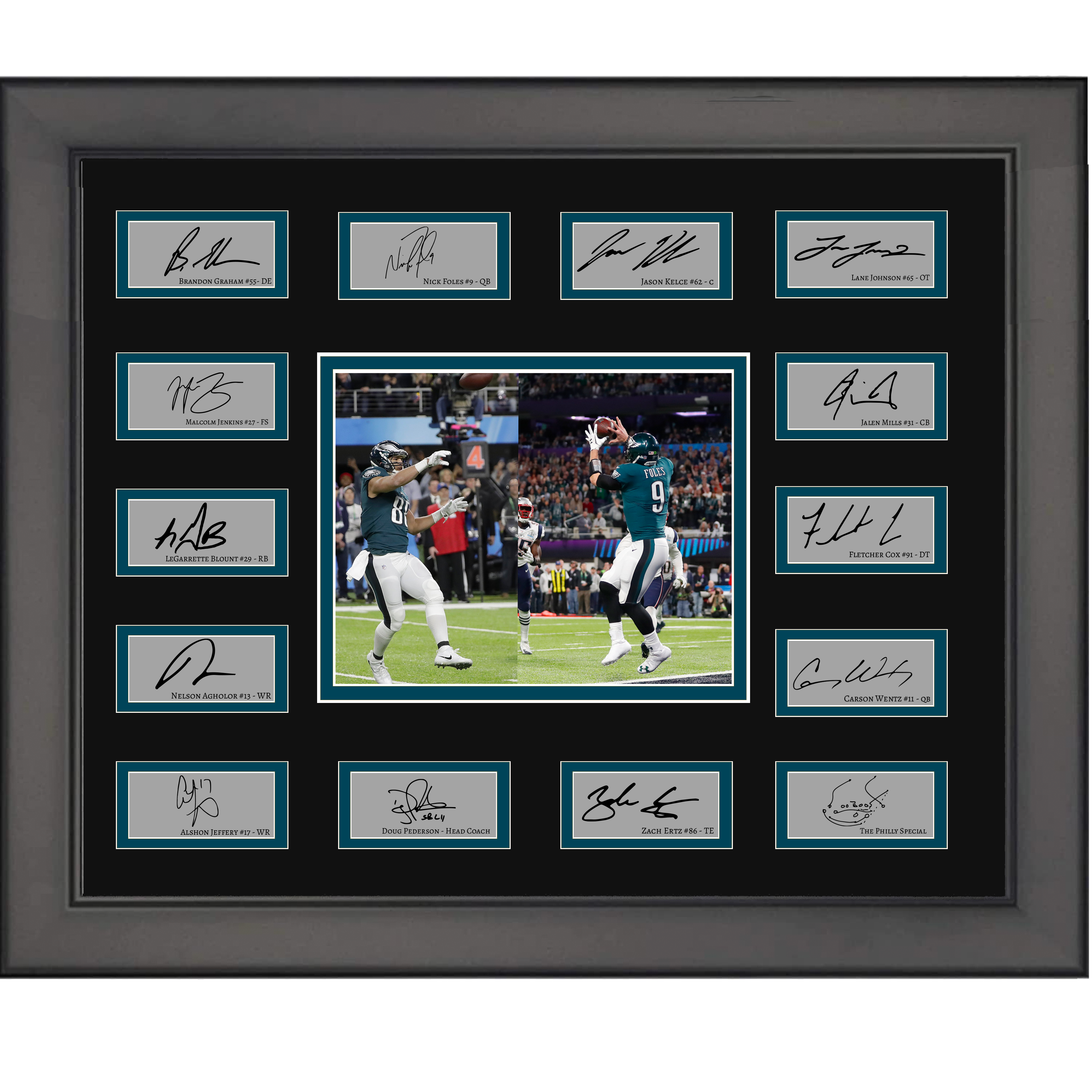 Framed 2017 Philadelphia Eagles NFL Super Bowl Champions Team Facsimile Laser Engraved Signature Auto Collage 20x25 Football Photo