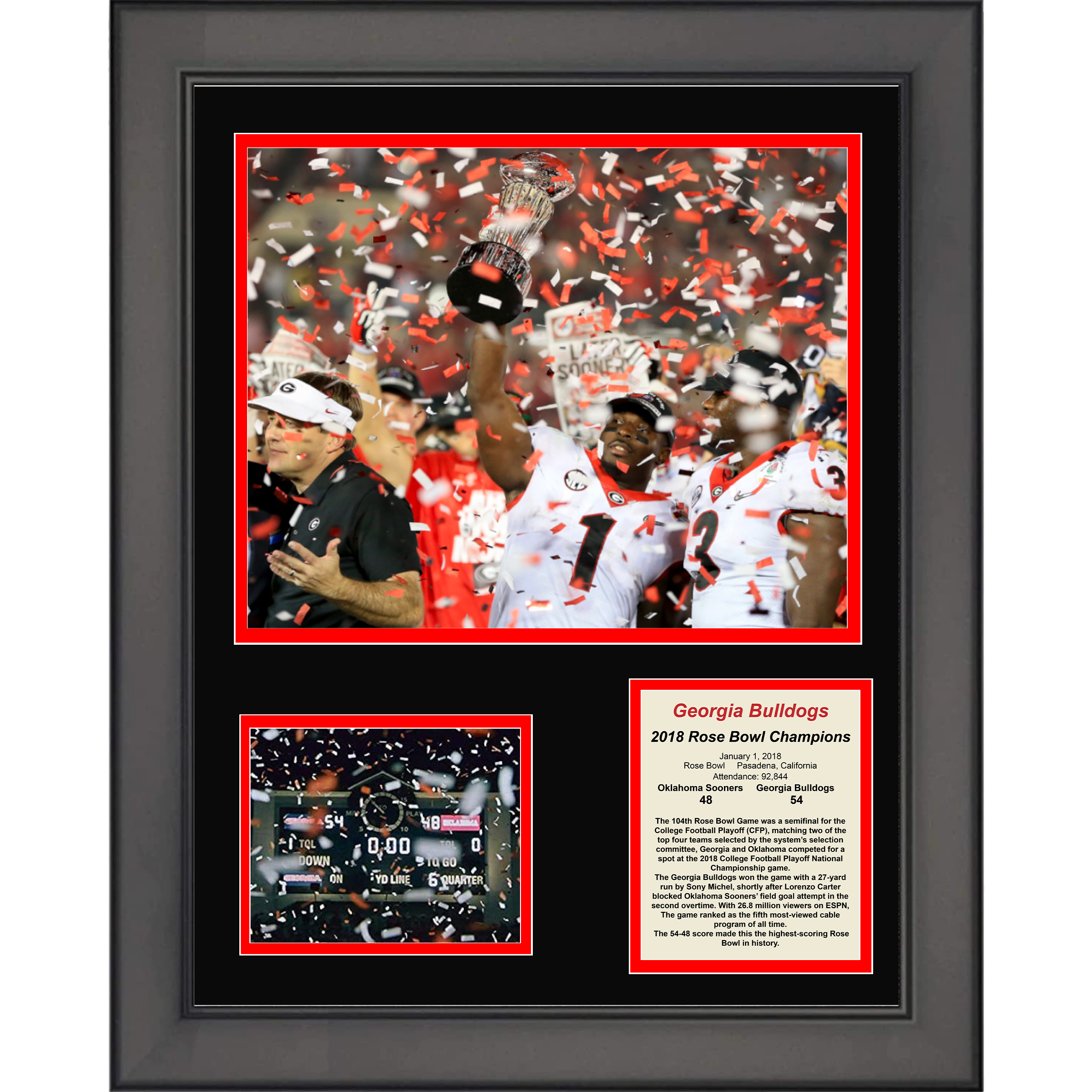 Framed Georgia Bulldogs 2018 Rose Bowl Champions College Football 11"x14" Three Photo Collage