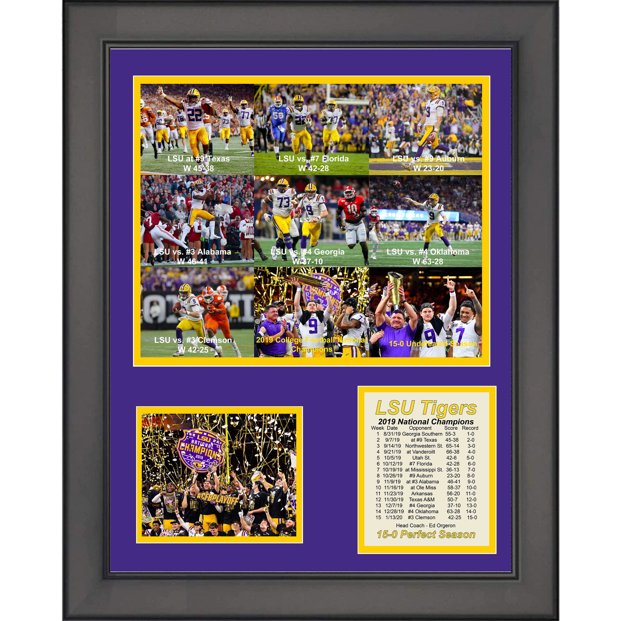Framed 2019 LSU Tigers National Champions 11"x14"College Football Three Photo Collage