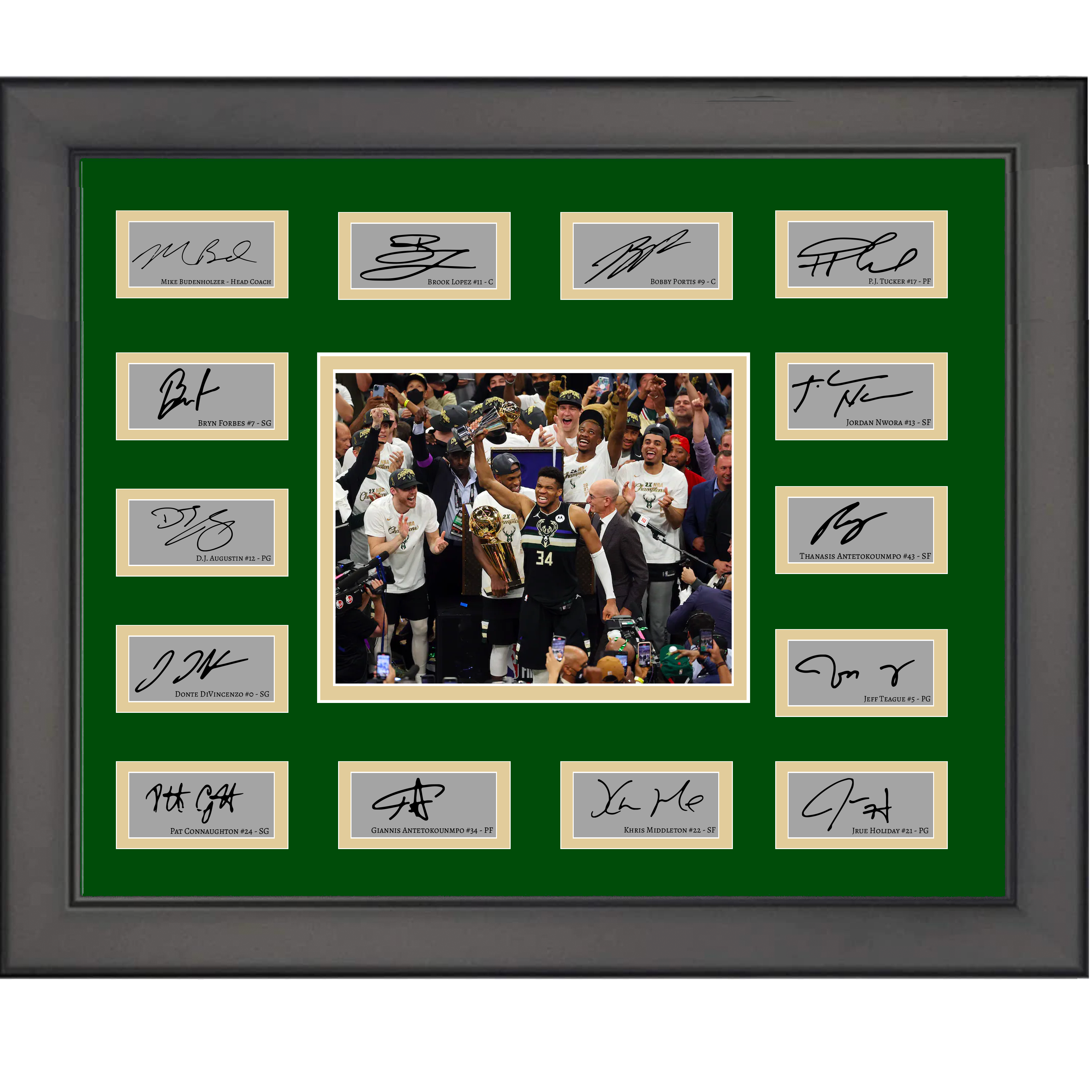 Framed 2020 Milwaukee Bucks NBA Champions Team Facsimile Laser Engraved Signature Auto Collage 20x25 Basketball Photo
