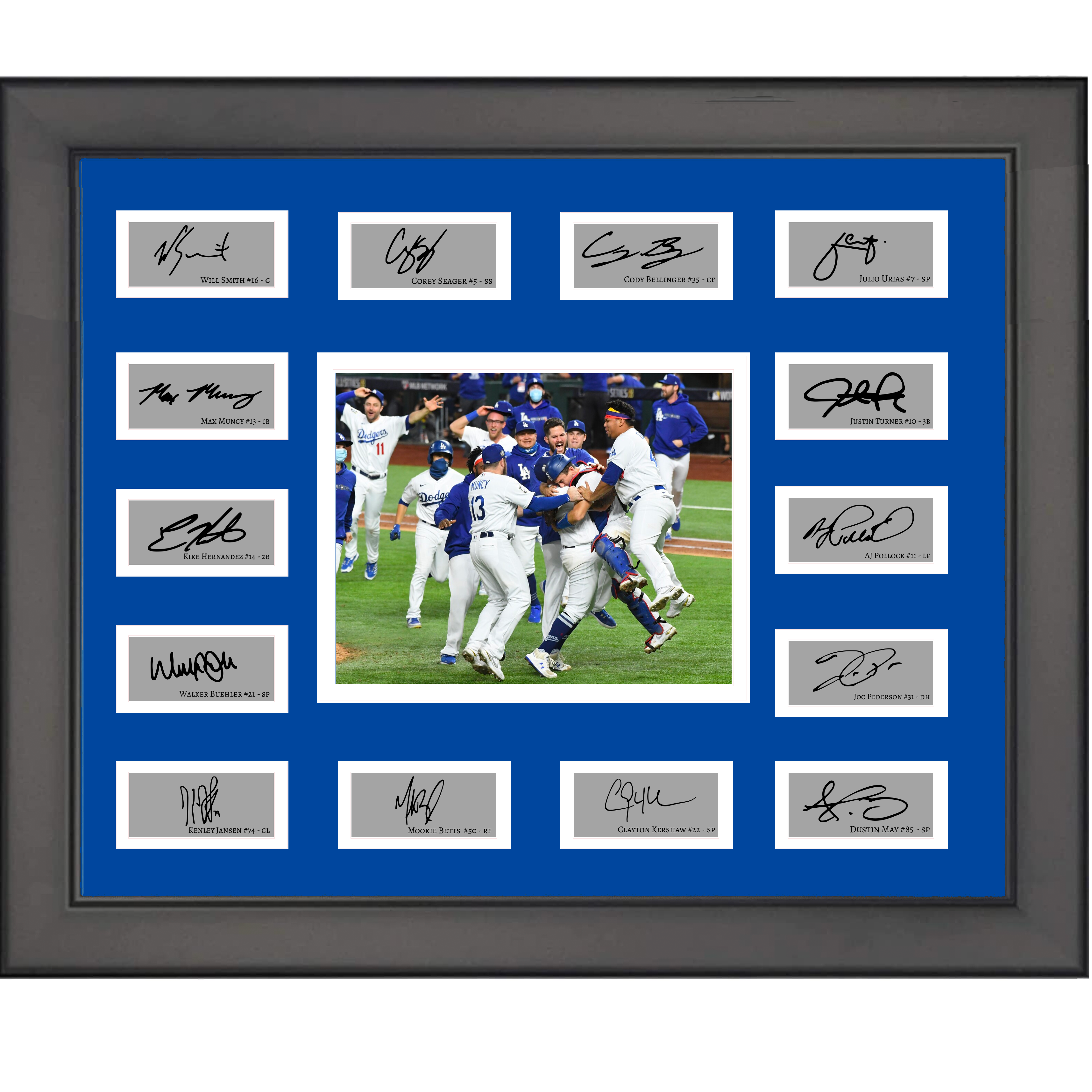 Framed 2020 Los Angeles Dodgers MLB World Series Champions Team Facsimile Laser Engraved Signature Auto Collage 20x25 Baseball Photo