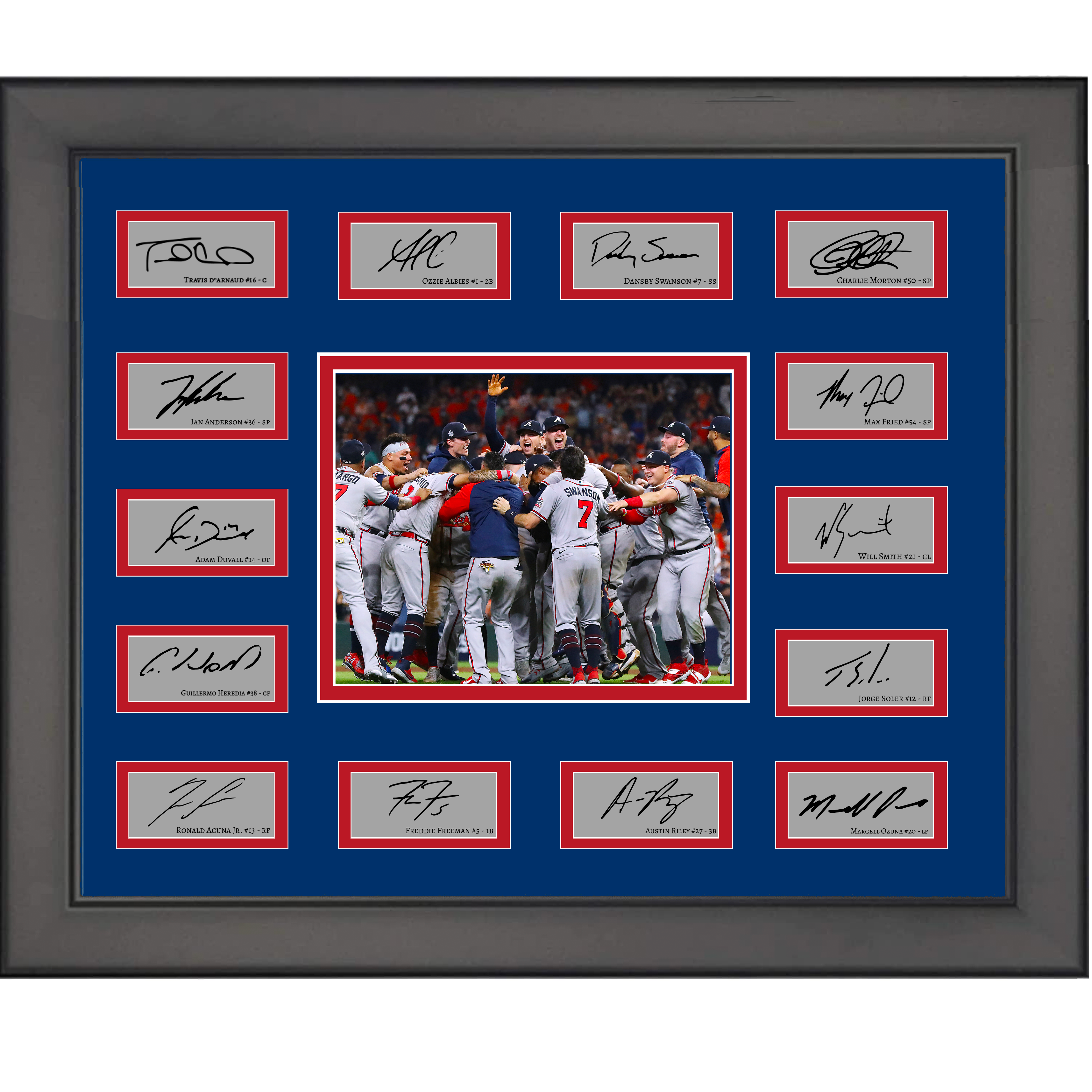 Framed 2021 Atlanta Braves MLB World Series Champions Team Facsimile Laser Engraved Signature Auto Collage 20x25 Baseball Photo