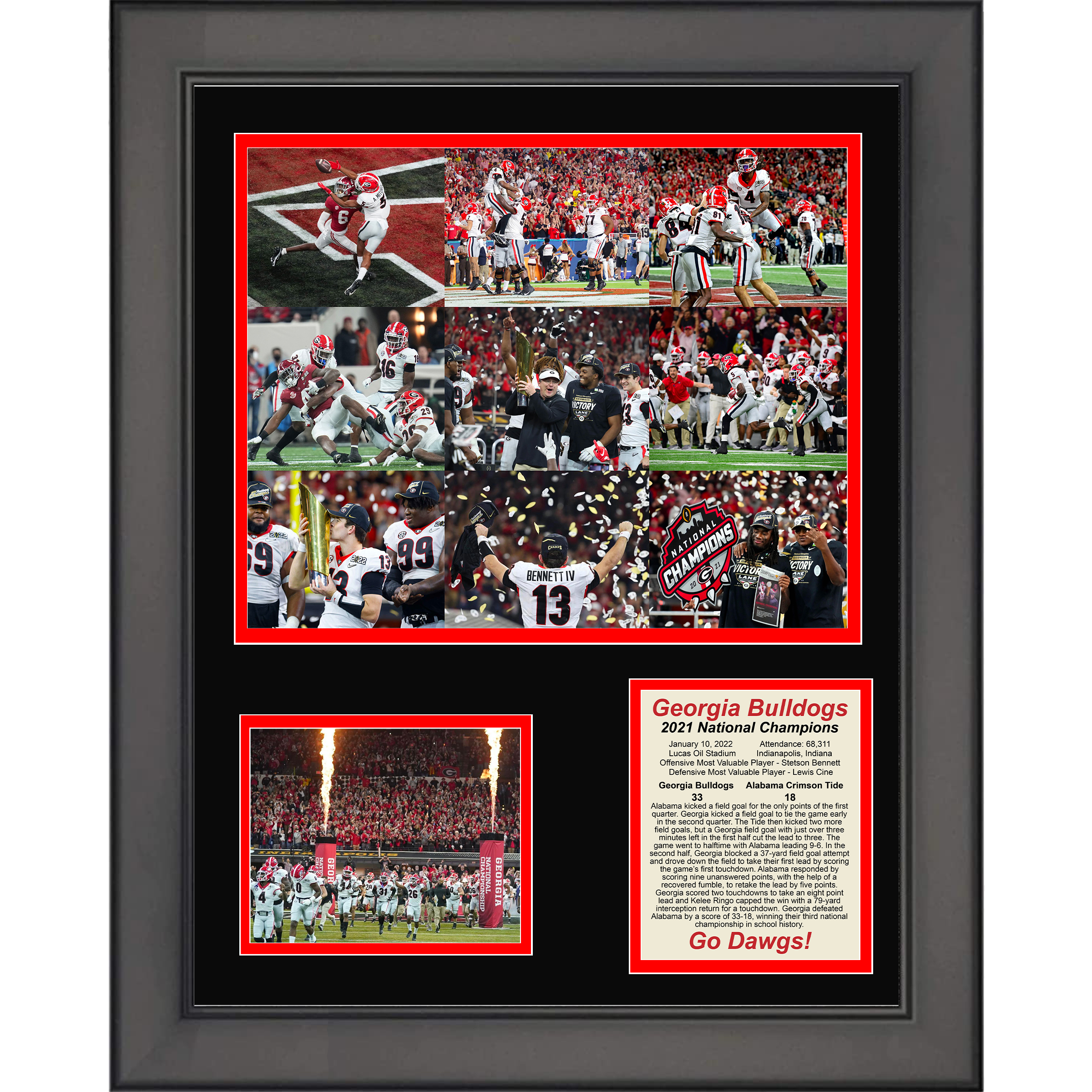 Framed Georgia Bulldogs 2021 National Championship Stetson Bennett MVP College Football 11"x14" Three Photo Collage