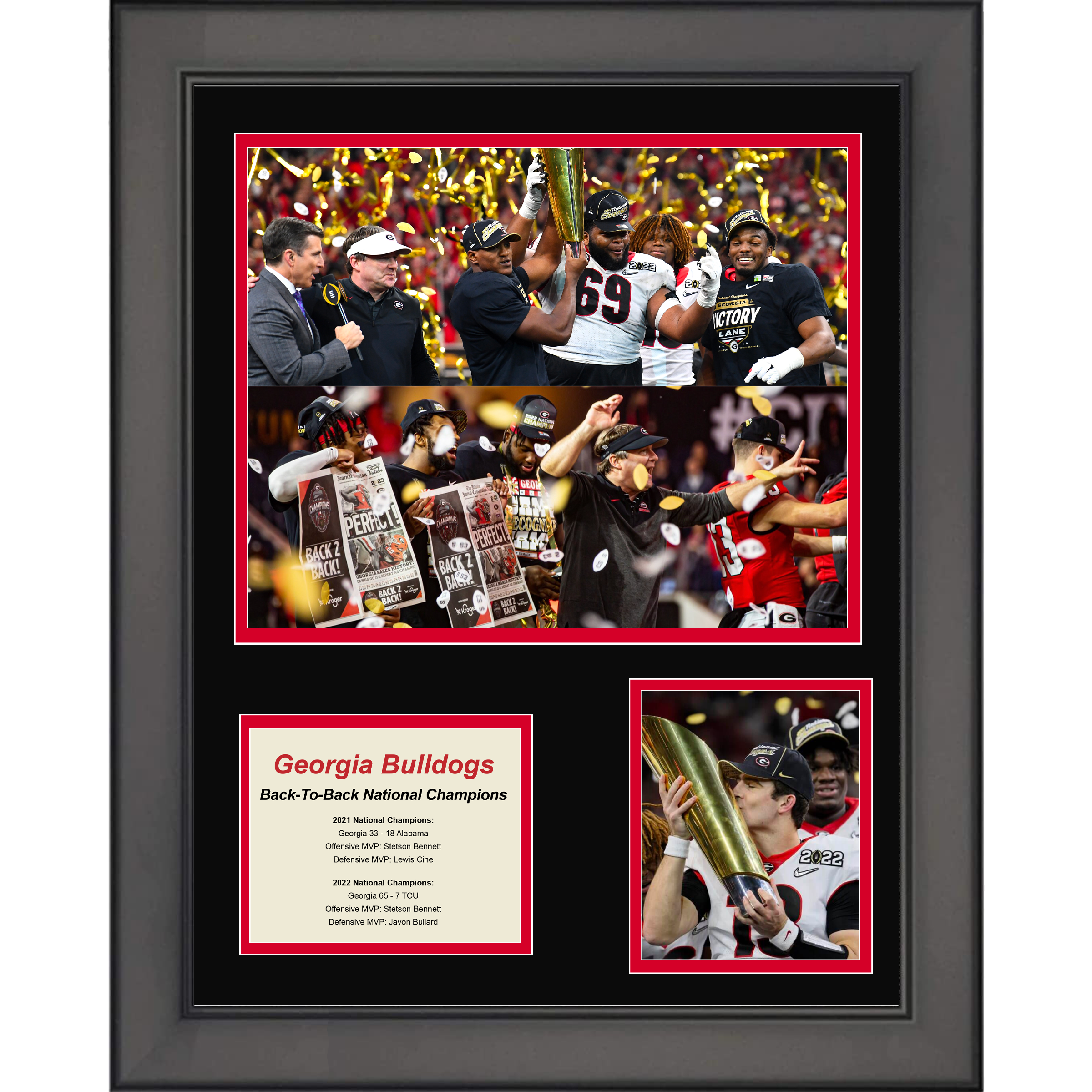 Framed Georgia Bulldogs Back-To-Back National Championship College Football 11"x14" Three Photo Collage