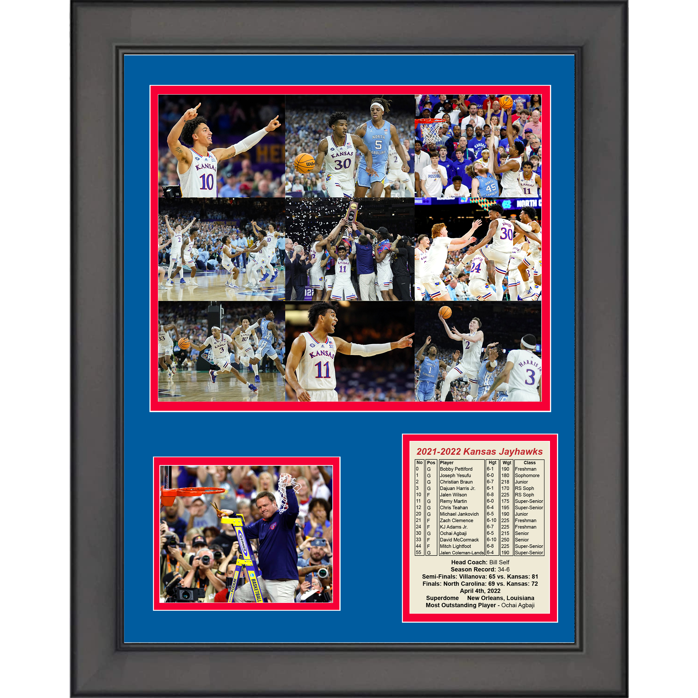 Framed Kansas Jayhawks 2022 National Champions NCAA Basketball 11"x14" Three Photo Collage
