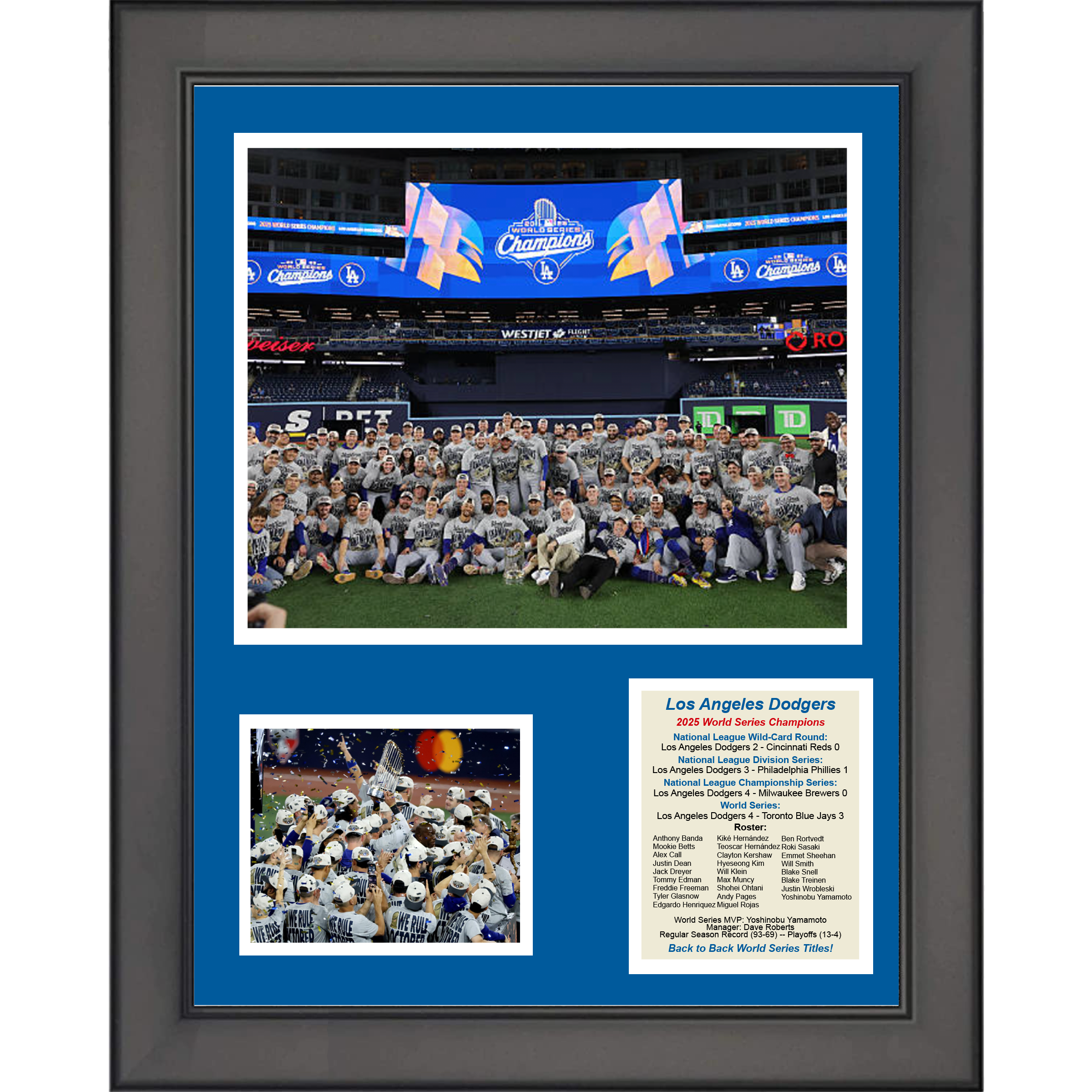 Framed Los Angeles Dodgers 2025 Back to Back World Series Champions 11"x14" Baseball Three Photo Collage