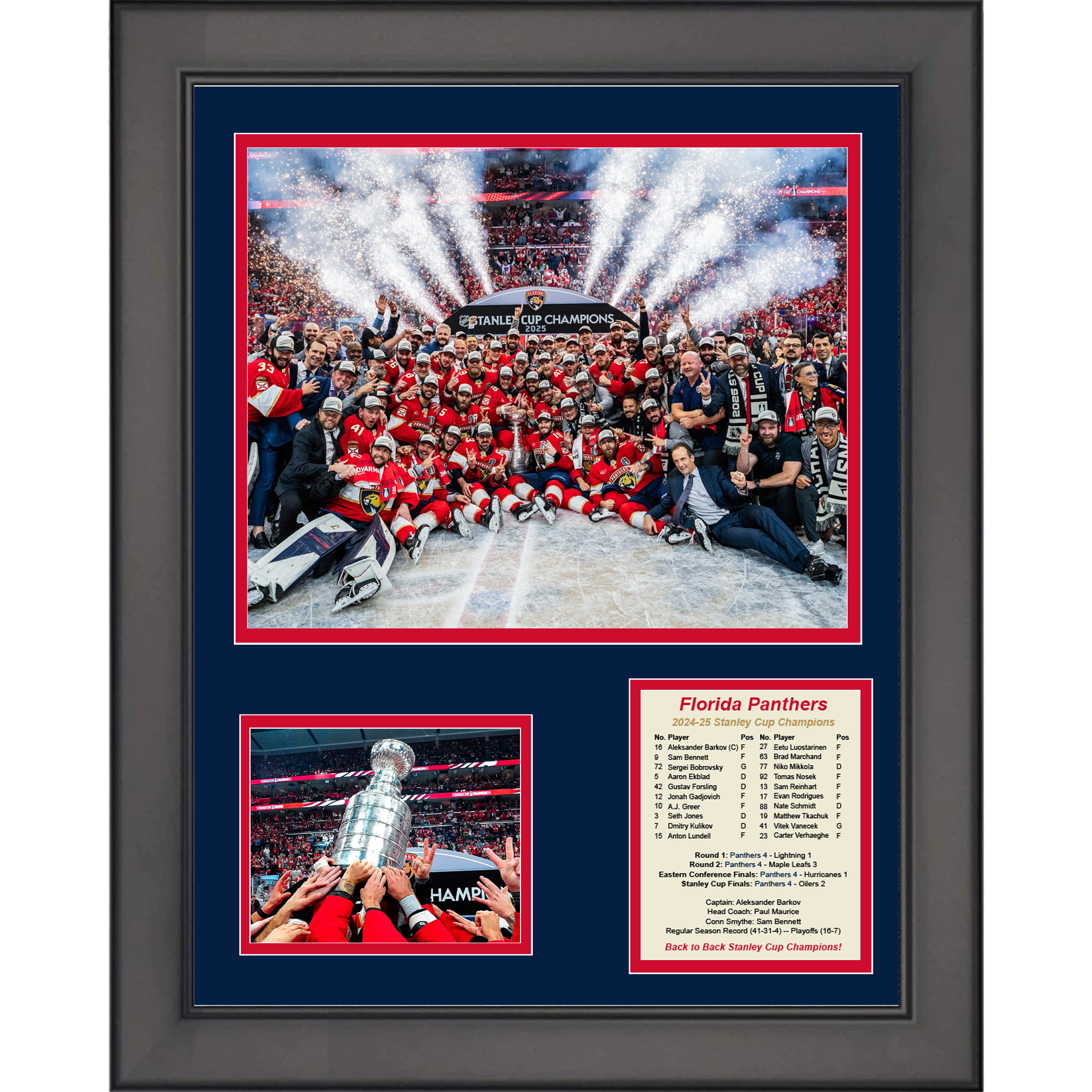 Framed Florida Panthers 2024-2025 Stanley Cup Champions Back to Back 11"x14" Hockey Three Photo Collage