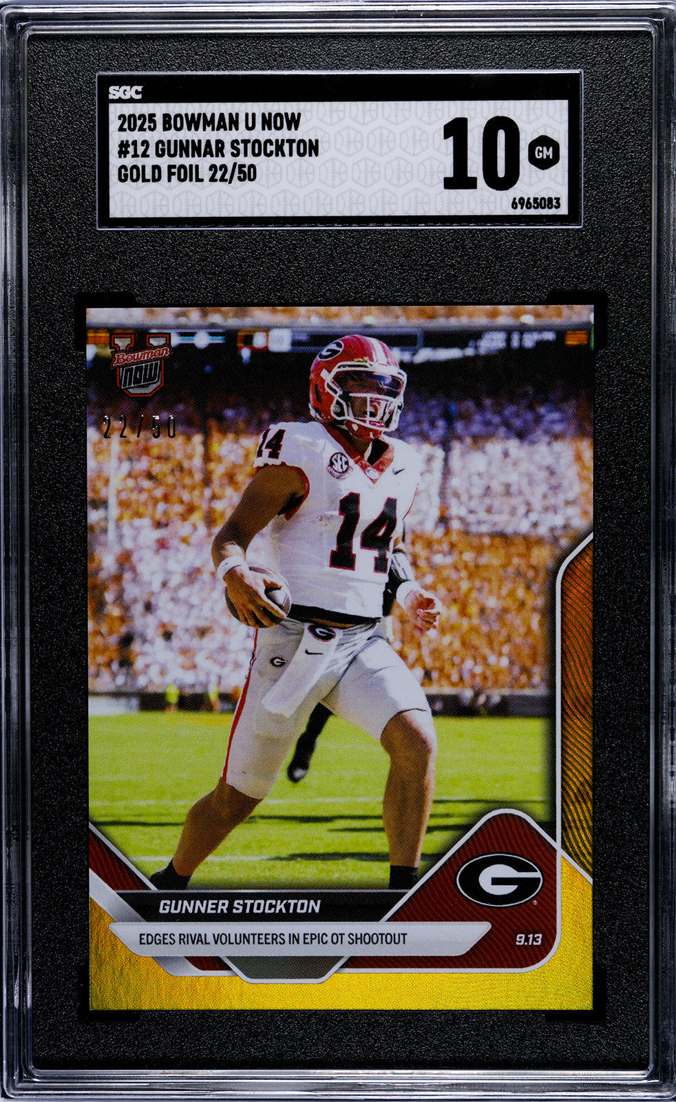 grade football cards Graded 2025 Topps Bowman U Now Gunner Stockton #12 Gold Foil /50 Rooki
