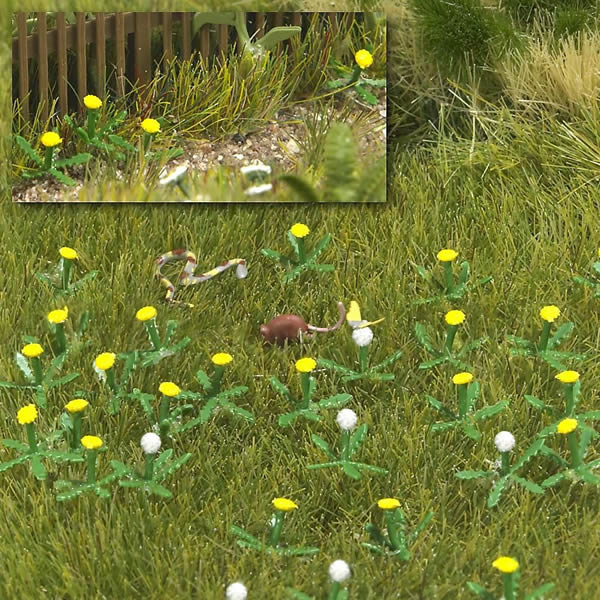 Busch 1220 HO Scale Dandelion Patch - Kit -- 60 White & 60 Yellow