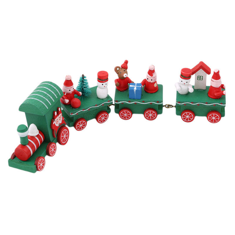 4pcs Mini Wooden Christmas Train Set – Holiday Décor Ornament Gift