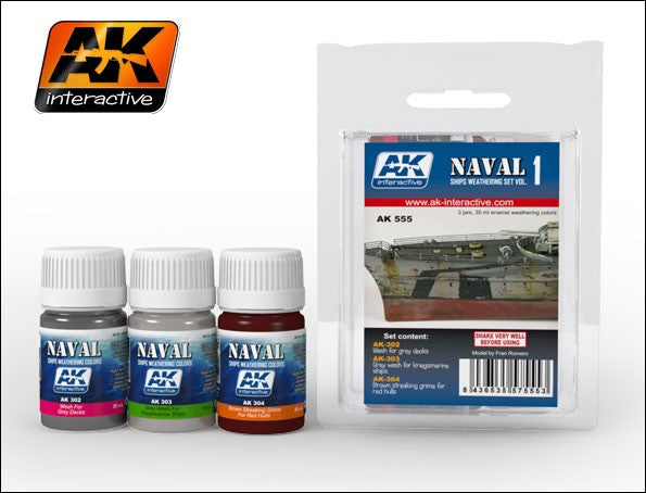 AK Interactive 555 Naval Ships Vol.1 Weathering Enamel Paint Set (302, 303, 304)
