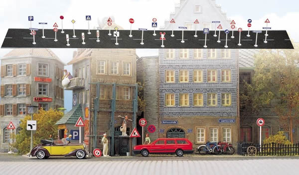 Busch 8128 N Scale European-Style City Sign Set -- 256 Traffic Signs, Road Signs
