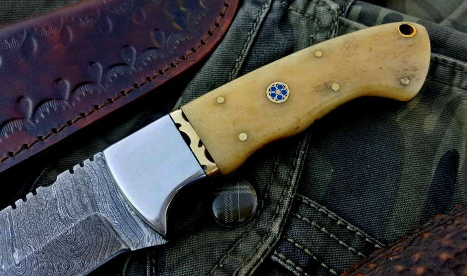 Custom Handmade Damascus Steel Hunting Skinning Camping Knife