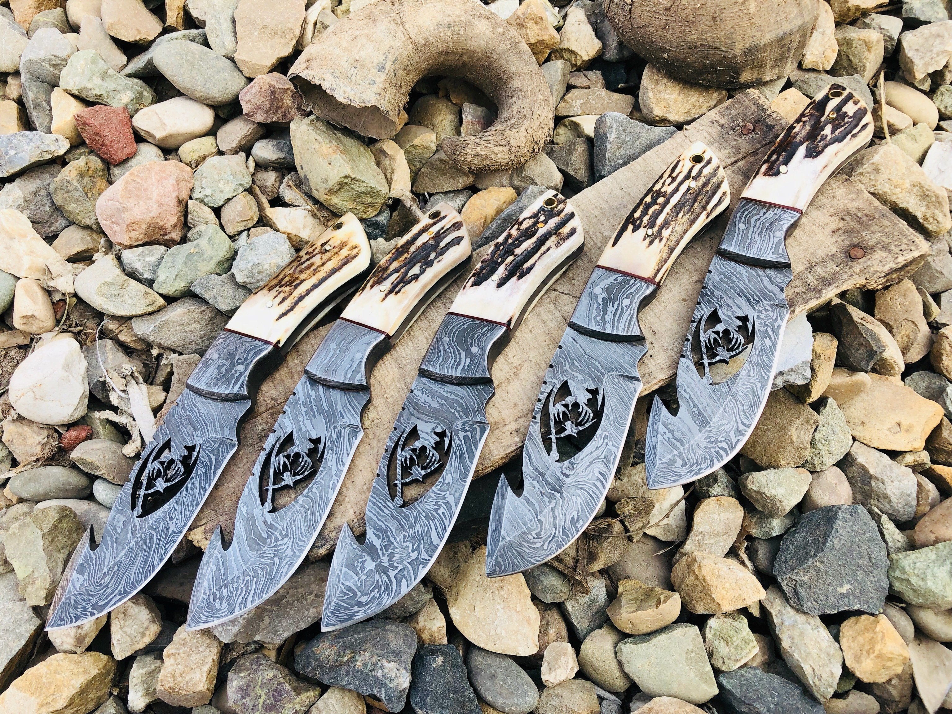 Custom Handmade Damascus steel guthook knives