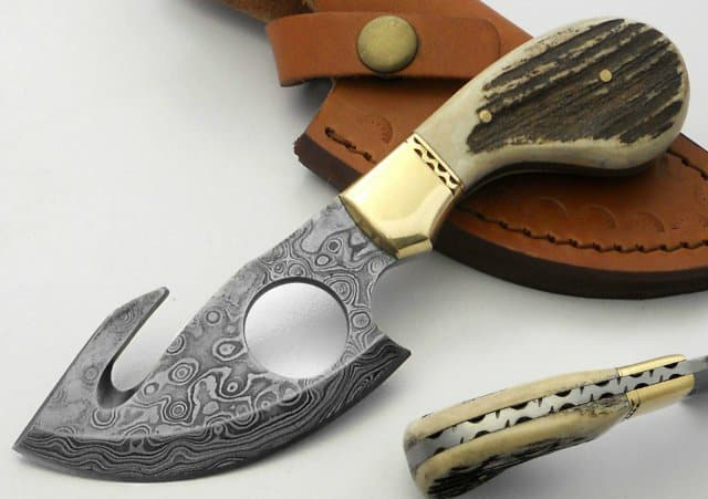 Custom Handmade Damascus Steel Guthook Skinner Knife